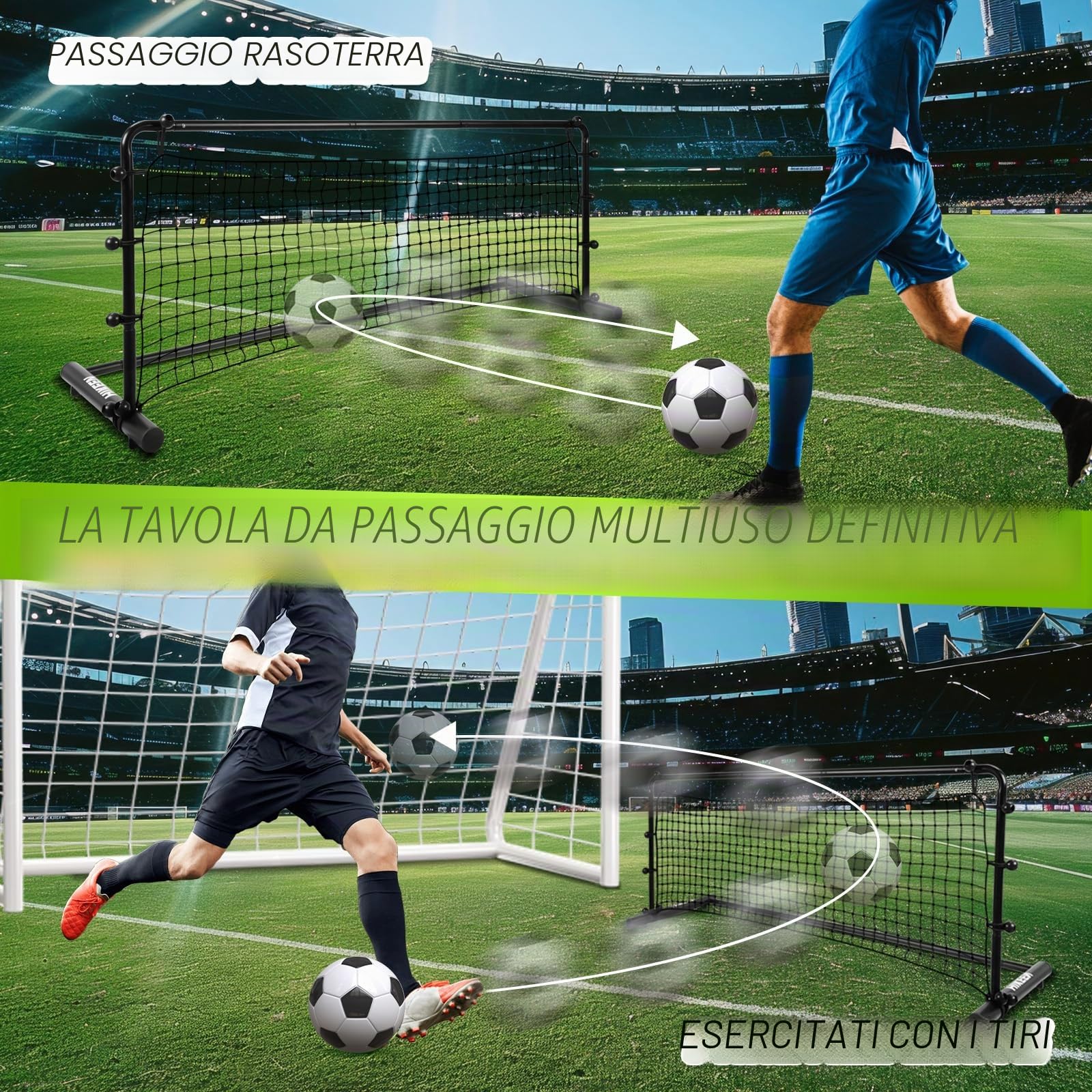Hikeen Porta Calcio Portatile con Rimbalzo, Set Allenamento Facile da Montare per Esterno, Rete da Calcio con Effetto Rimbalzo per Tiri e Passaggi (138 x 55 cm)
