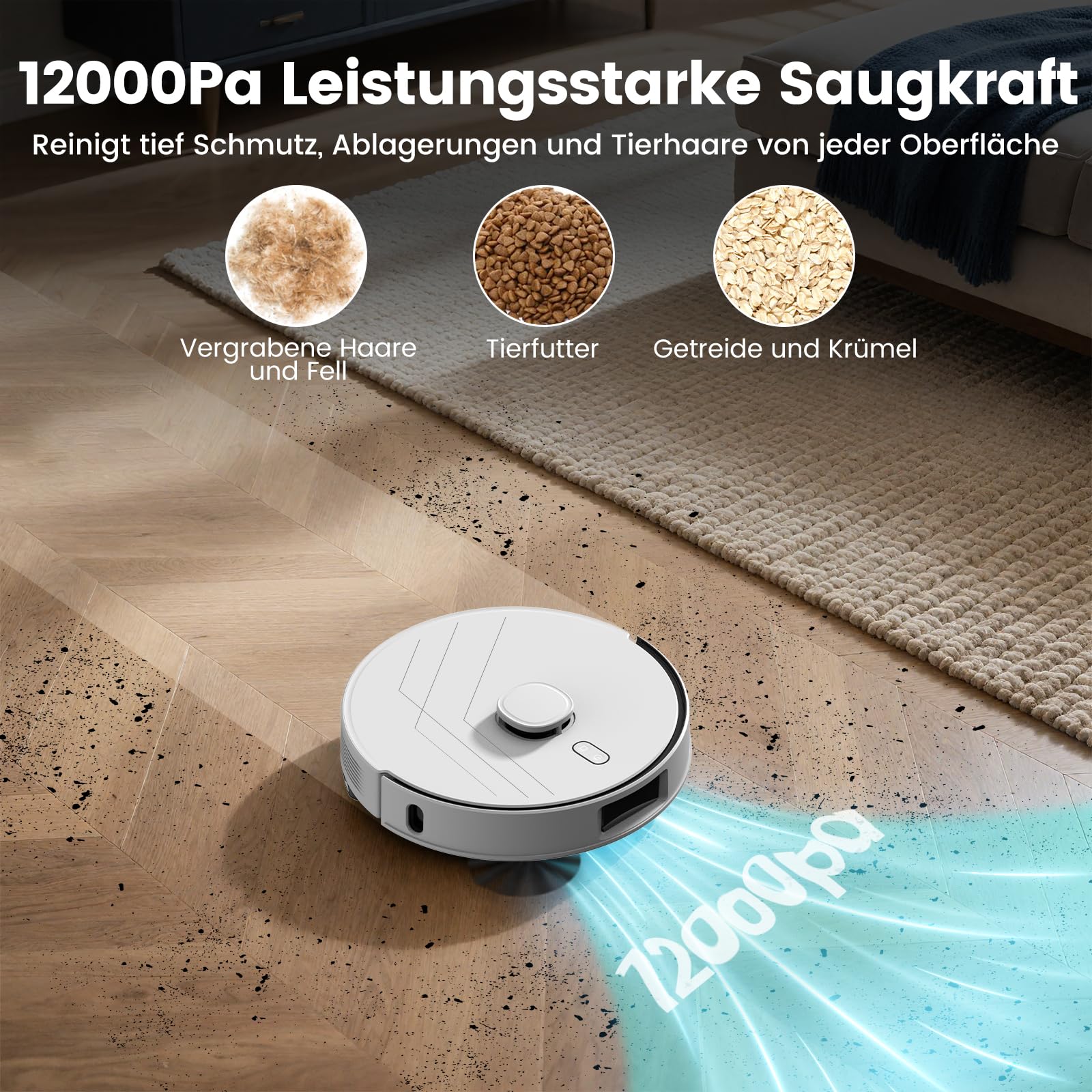 T30+ Saugroboter mit Wischfunktion, Staubsauger Roboter mit Absaugstation 3.5L, 12000Pa Saugkraft, Reaktive 3D-Hindernisvermeidung