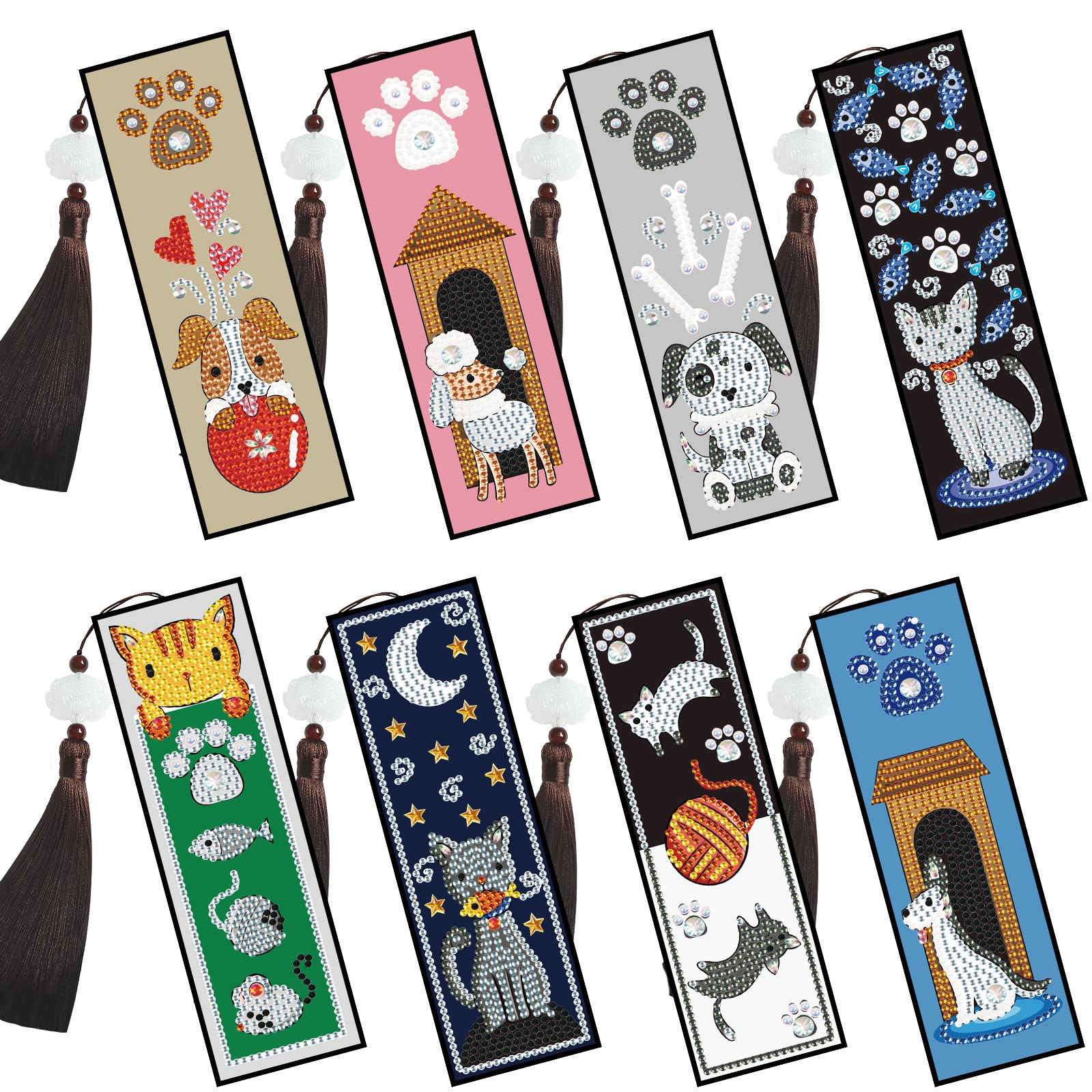 Photo 1 of PINLVHG 8 Pack 5D Diamond Painting Bookmarks DIY Bookmark Animal Beaded Bookmark Leather Tassel Bookmark DIY Make Art Craft Student Adult Gift Book Ornament.