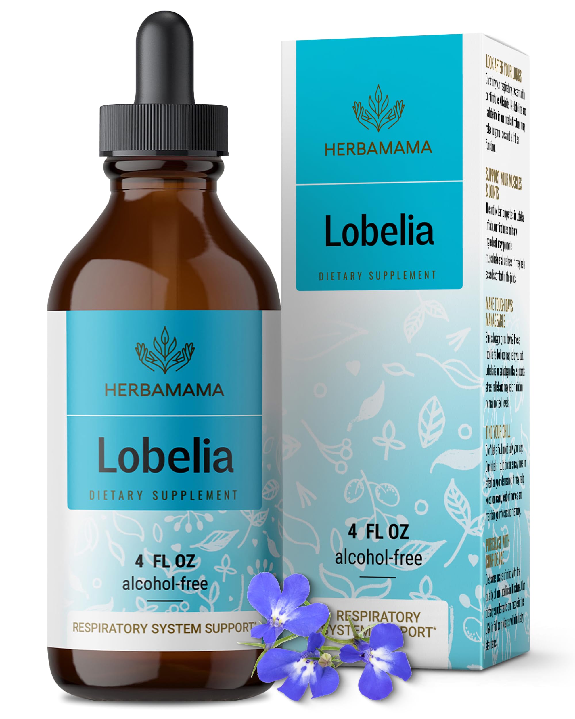 HERBAMAMA Lobelia Tincture - Vegan Lobelia Leaf Extract for Lung Cleanse & Detox - Respiratory Lung Support Drops - Non-GMO, Alcohol & Sugar-Free Respiratory Support Supplement