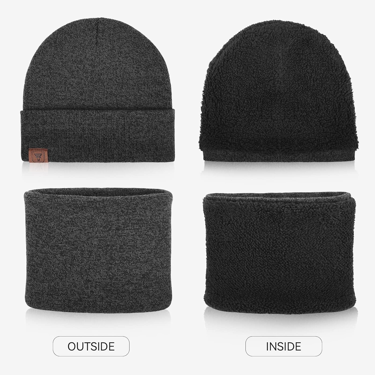 OZERO Winter Gloves Hat Scarf: Warm Knit Touchscreen Gloves and Polar Fleece Lined Beanie and Soft Neck Scarf - Image 8