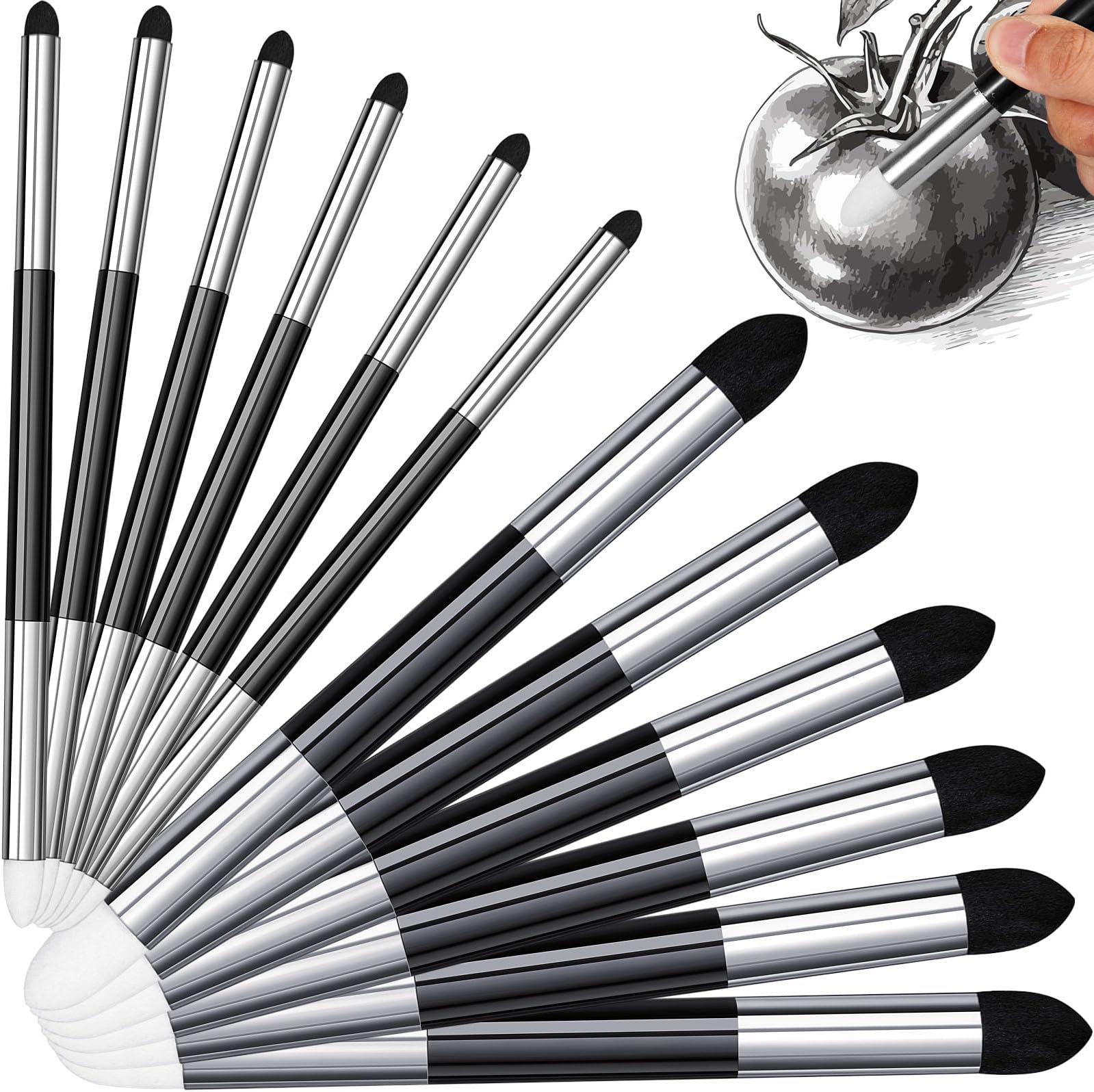 Kosiz Blending Sponge Pen Double Headed Washable Rubbing Sponge Brush Sketch Wipe Reusable Blending Stump Drawing Art Blenders for Artist Highlight Shadow Detail Correcting Tool(12 Pcs)