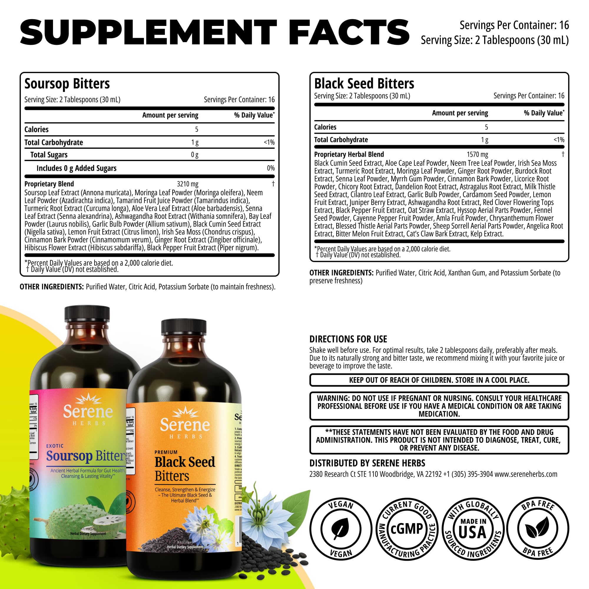 Serene Herbs Soursop Bitters Liquid & Black Seed Bundle – Organic Herbal Guanabana for Digestive Support – Vegan, Non-GMO – 32 oz (16 oz Each), (2 Pack) — Amazon image 5