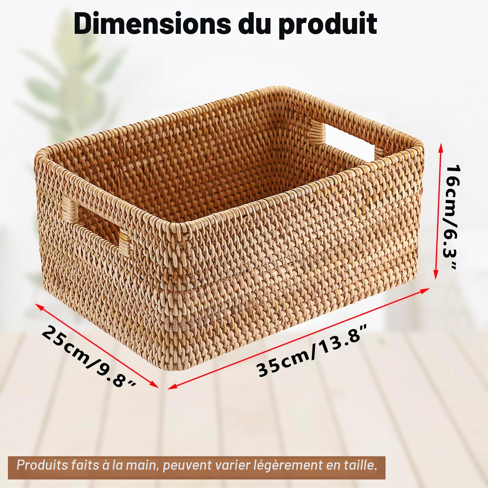 SUMTree panier de rangement en rotin, fait à la main, 35x25x16cm