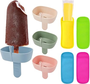 8Pack Popsicle Holders and Ice Pop Sleeves Set for Kids No Drip, AODISTUCE 4Pcs Silicone Popsicle Holders with Straw and 4Pcs Reusable Neoprene Popsicle Sleeves for Toddlers Mess Free Popsicle Holders