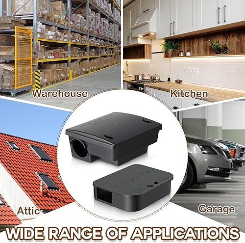 Miniatura 7 de Paquete de 12 cajas de estación de ratas requeridas para llaves, 3 grandes y 9 estaciones compactas para ratones para exteriores, caja de cebo con