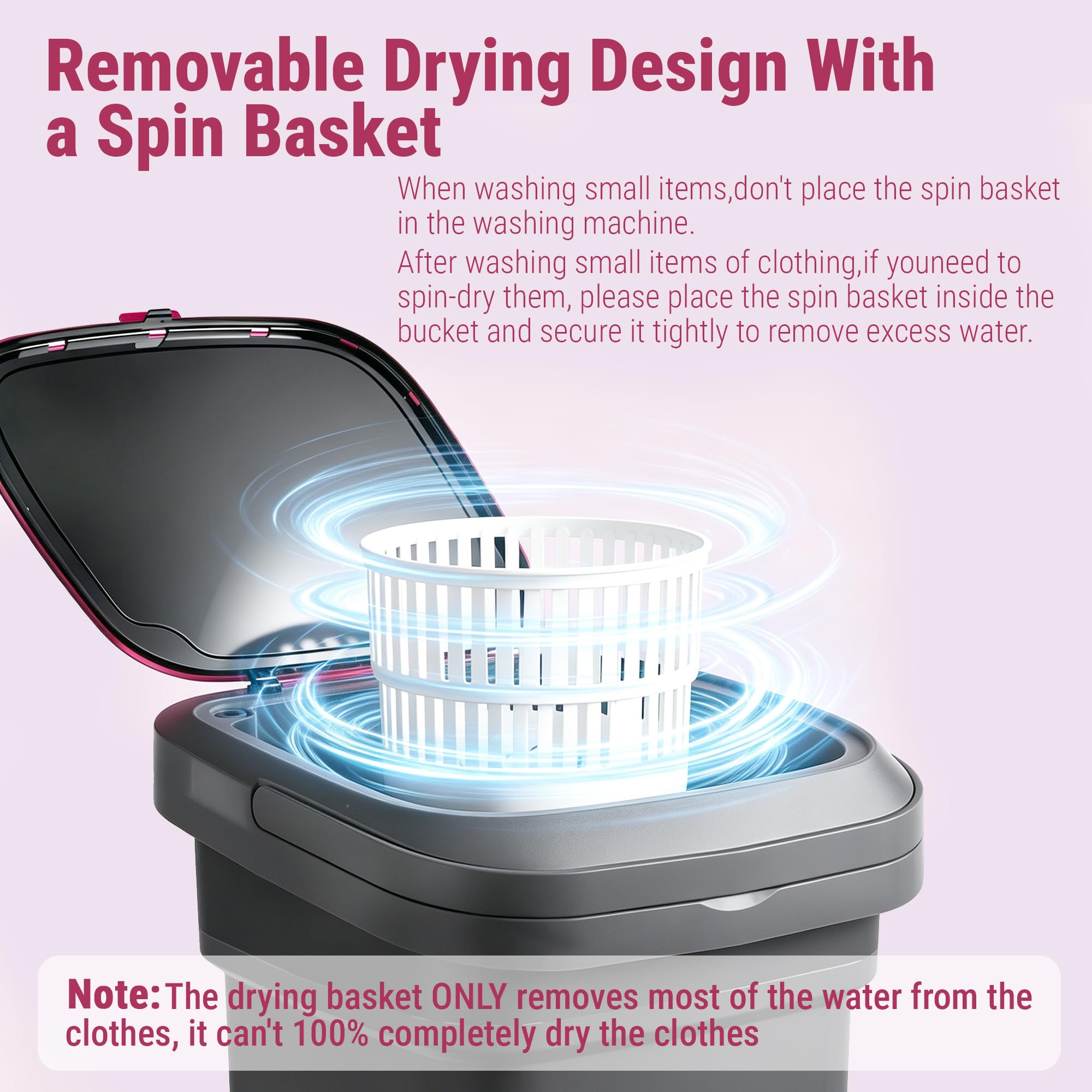 16L Portable Washing Machine, Foldable Mini Washing Machine with Spin Basket & 3 Cleaning Modes, Small Laundry Machine for Underwear, Baby Clothes, Socks, Compact Design for Travel Apartment RV — view 4