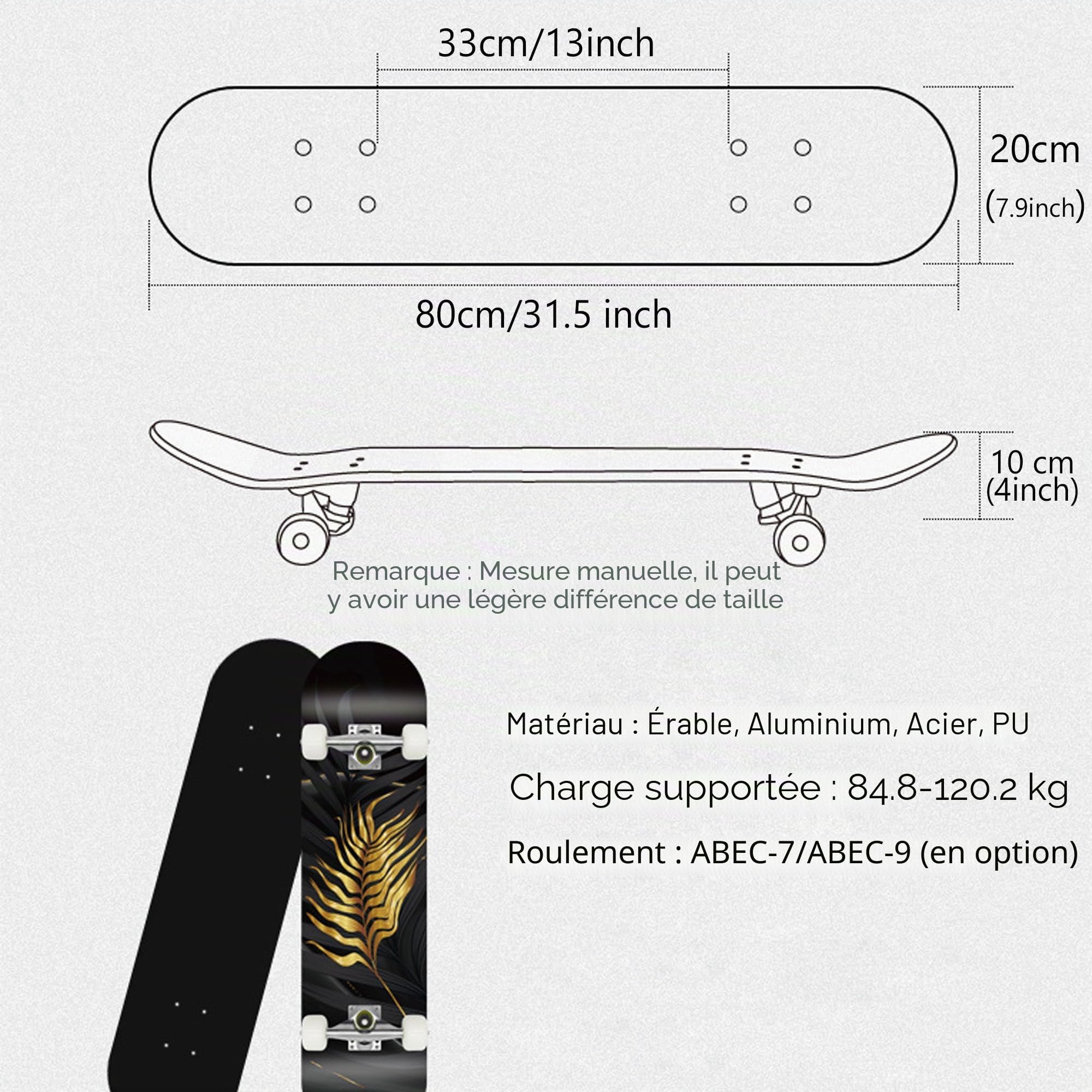 Skateboard Personnalisé 31x8 Pouces, Planche de Skate Complète en pour Débutants et Professionnels, Planche Personnalisable avec Photo/Texte