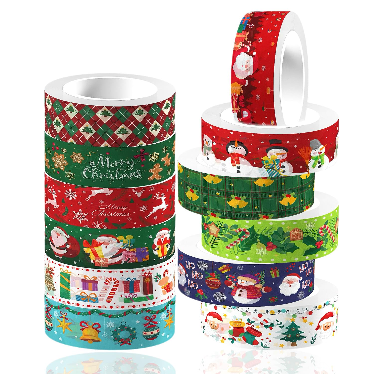 12 Rolls Christmas Decorative Washi Tape Set, Holiday Arts Craft Tape with Cute Cartoon Design, Self-Adhesive Masking Tapes for DIY Scrapbook, Planners, Decorations, Gift Wrapping (Colorful)