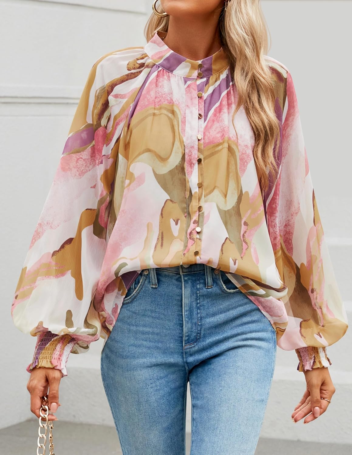 ZESICA Women's Floral Print Blouse 2026 Long Sleeve Button Down Casual Fall Boho Oversized Tops Shirts - Image 6
