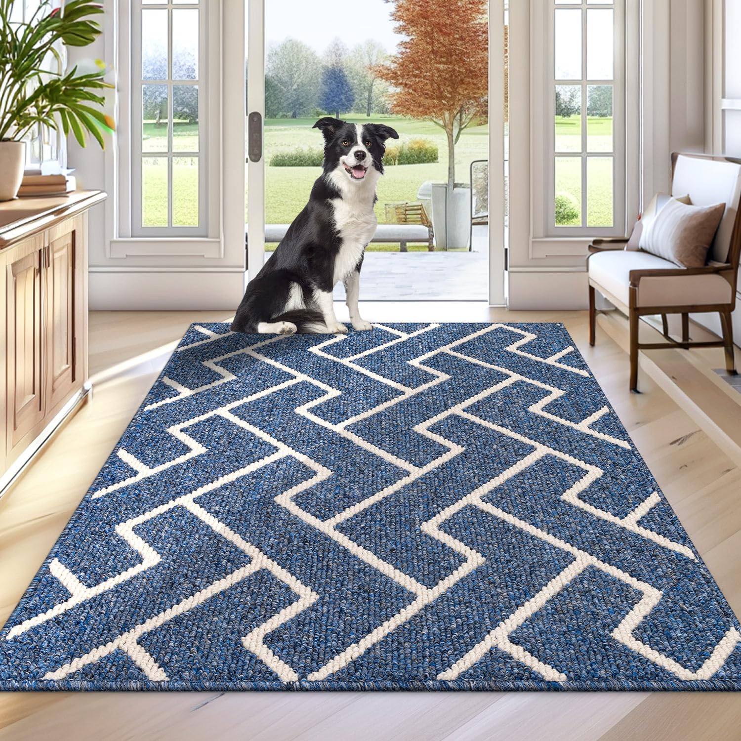 Biscpro Felpudo Entrada Casa, 80 x 100 cm Felpudo Tapete Absorbente Entrada Impermeabley Lavable para Atrapar,Alfombrilla Antideslizante,Exterior,Pasillo, Cocina,Felpudo Lluvia- Azúl