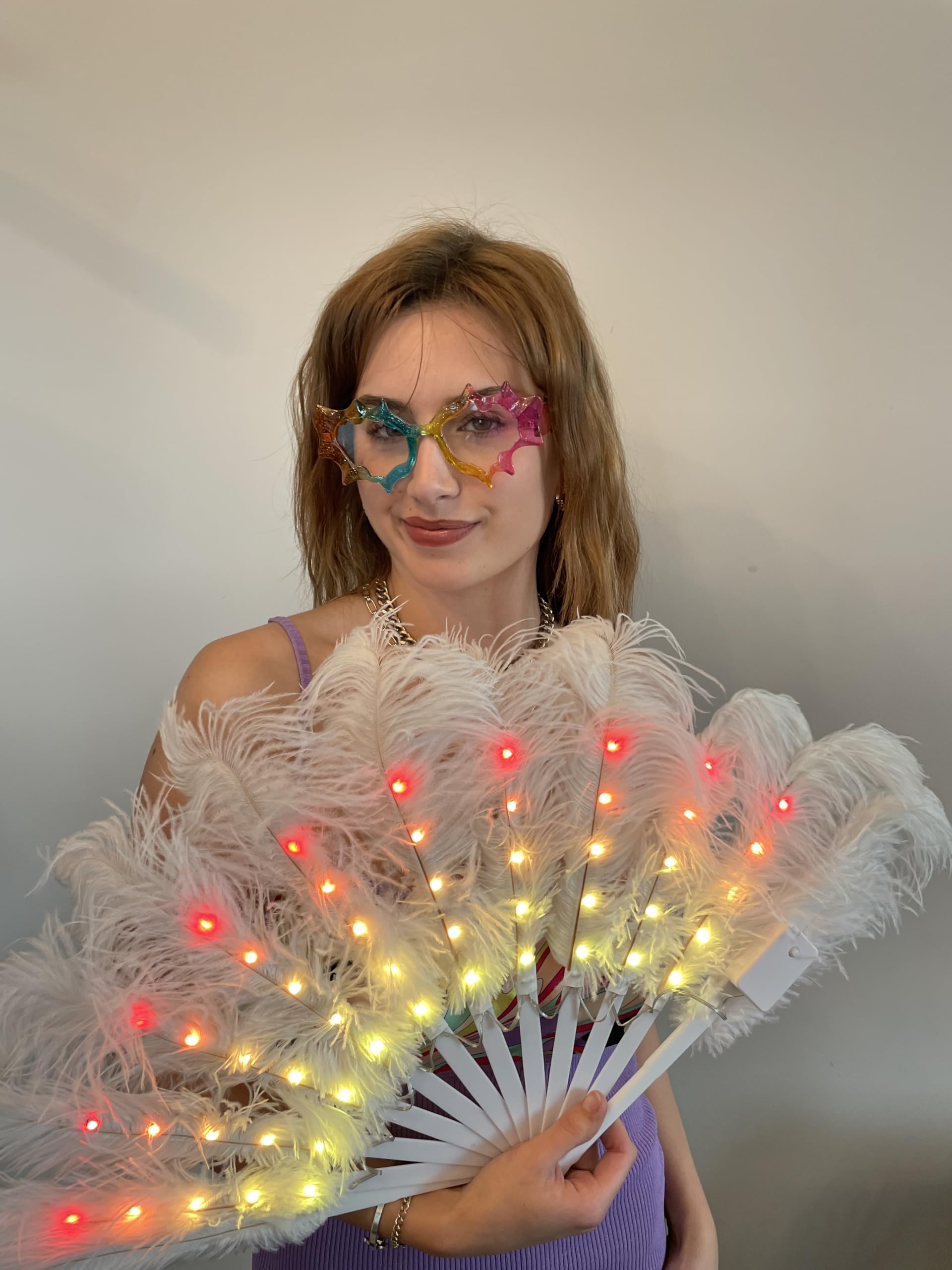 GogoRavers™ Feathery LED Fan Light Up Festival Costume Accessory Glowing Prop Electronic Breeze Prop Wall Decor Room LED Cosplay Rave Show EDM Hand held Cold Hot Air Party Colourful - Image 2