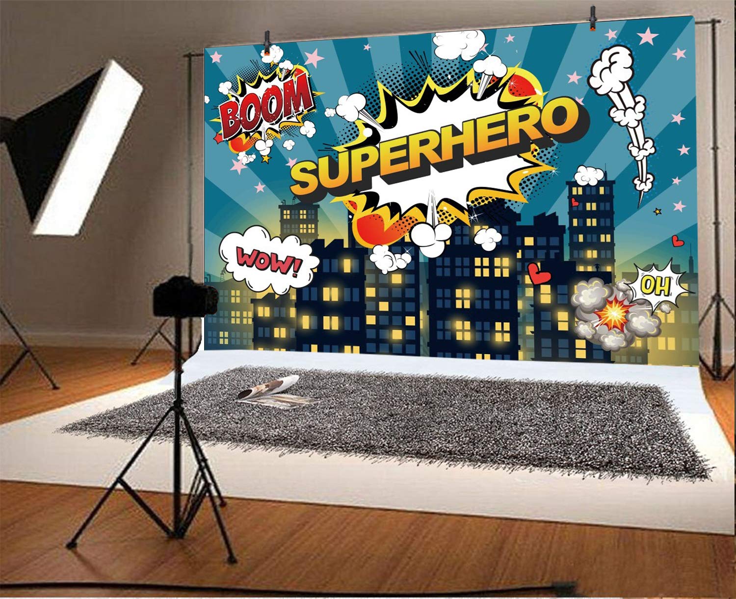 Yeele 10x8ft Little Superhero Backdrop Comic City Night Scene Building Background for Photography Boy Girl Children Birthday Baby Shower Party Banner Photo Booth YouTube Video Shoot Studio Props