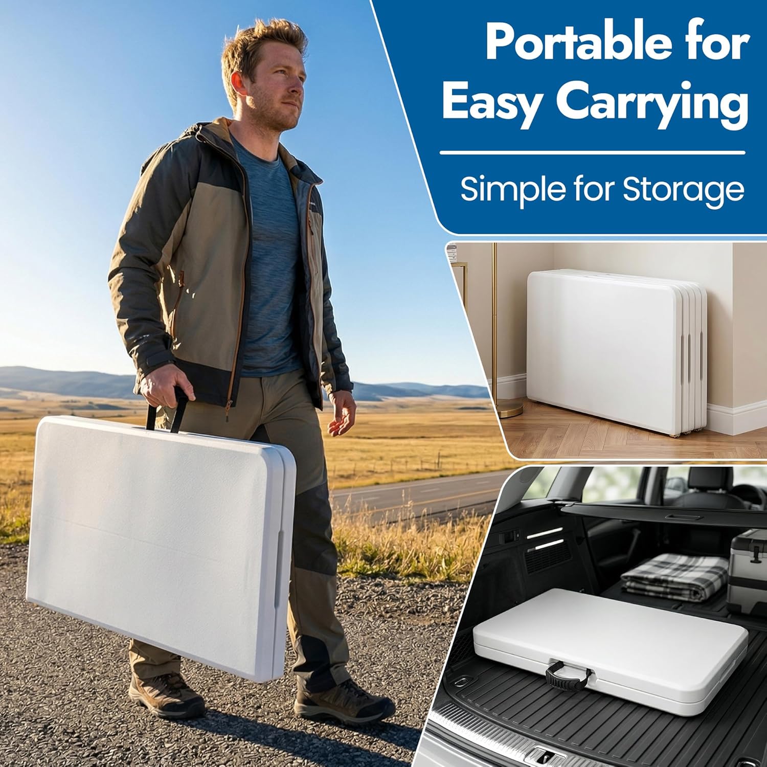 34" Square Folding Table, Plastic Portable Card Table with Handle, Heavy Duty Foldable Table for Game Puzzles Gathering Camping Party Kitchen Dining Indoor Outdoor Commercial, White, 1 Pack