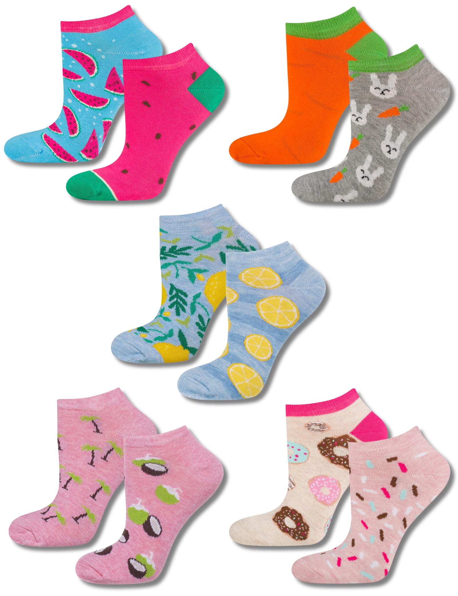 Soxo Women's Food Ankle Socks Trainer Socks Cotton Funny Gift Fun Multipack Cosy 2.5-6.5 5 Pairs