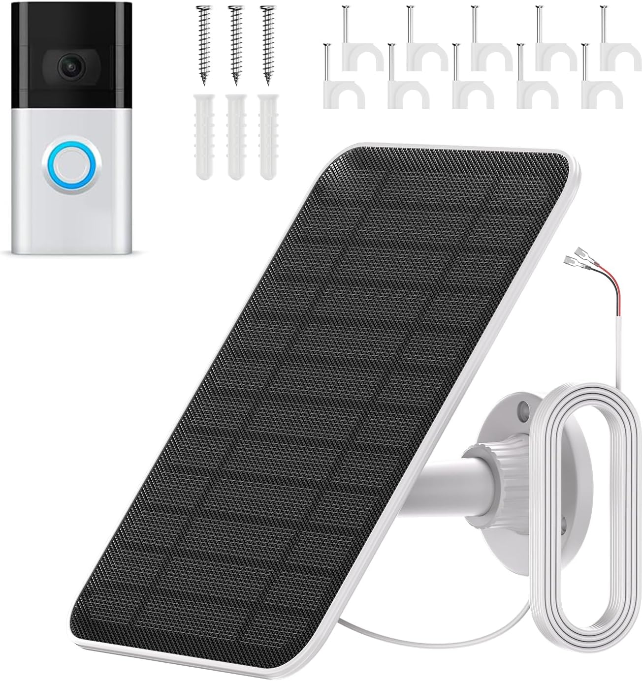 12V 4W Solar Panel Compatible with Ring Battery Video Doorbell Plus,Ring Video Doorbell 3/3 Plus/4,with Adjustable Security Mount and 19.6ft/6M Charger Cable