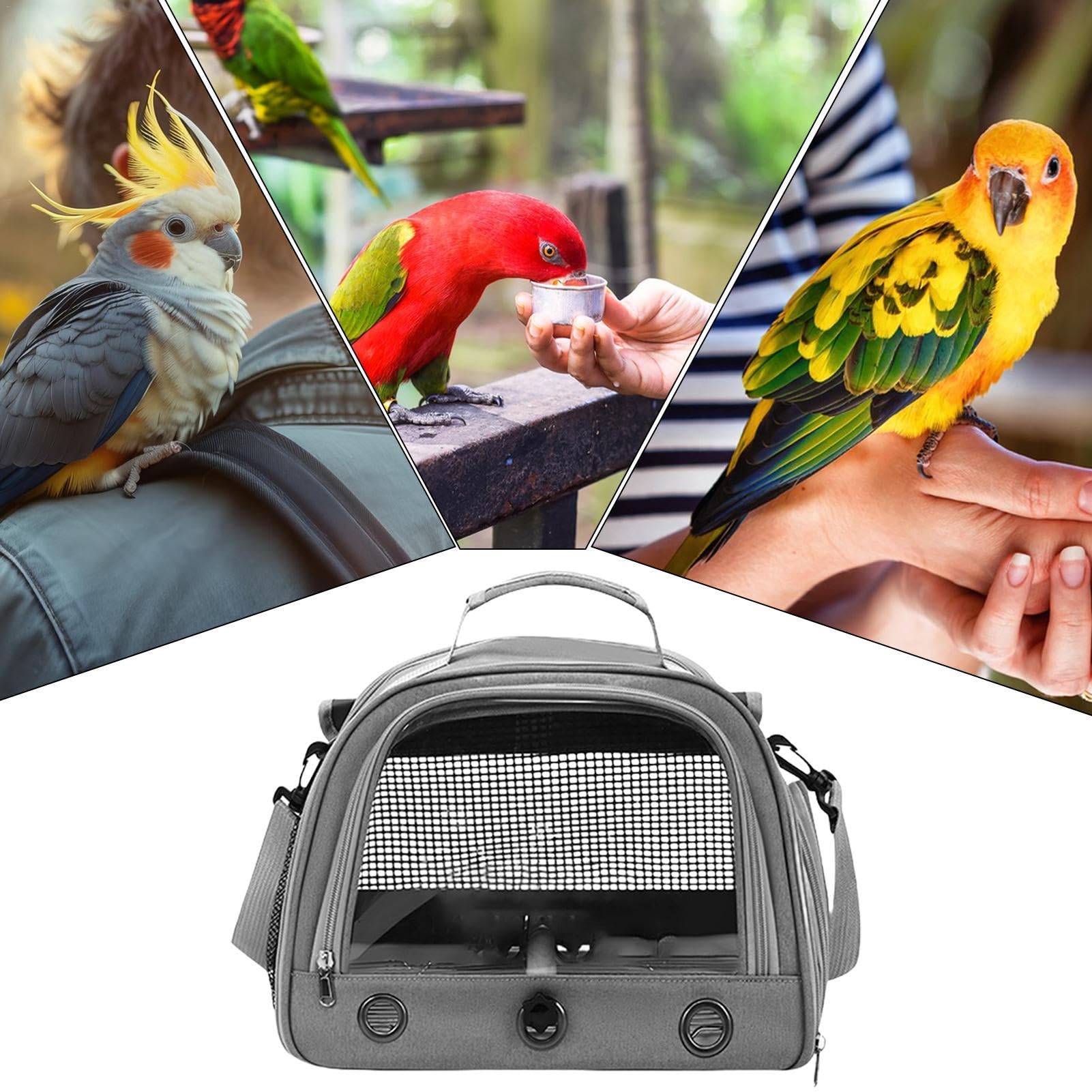 Bolsa transportadora transpirable con cremallera, transportador portátil para pájaros, mochila para pájaros con perca, cuerda y bandeja para loros, periquitos, guacamayos, cacatúas, jaula acrílica par