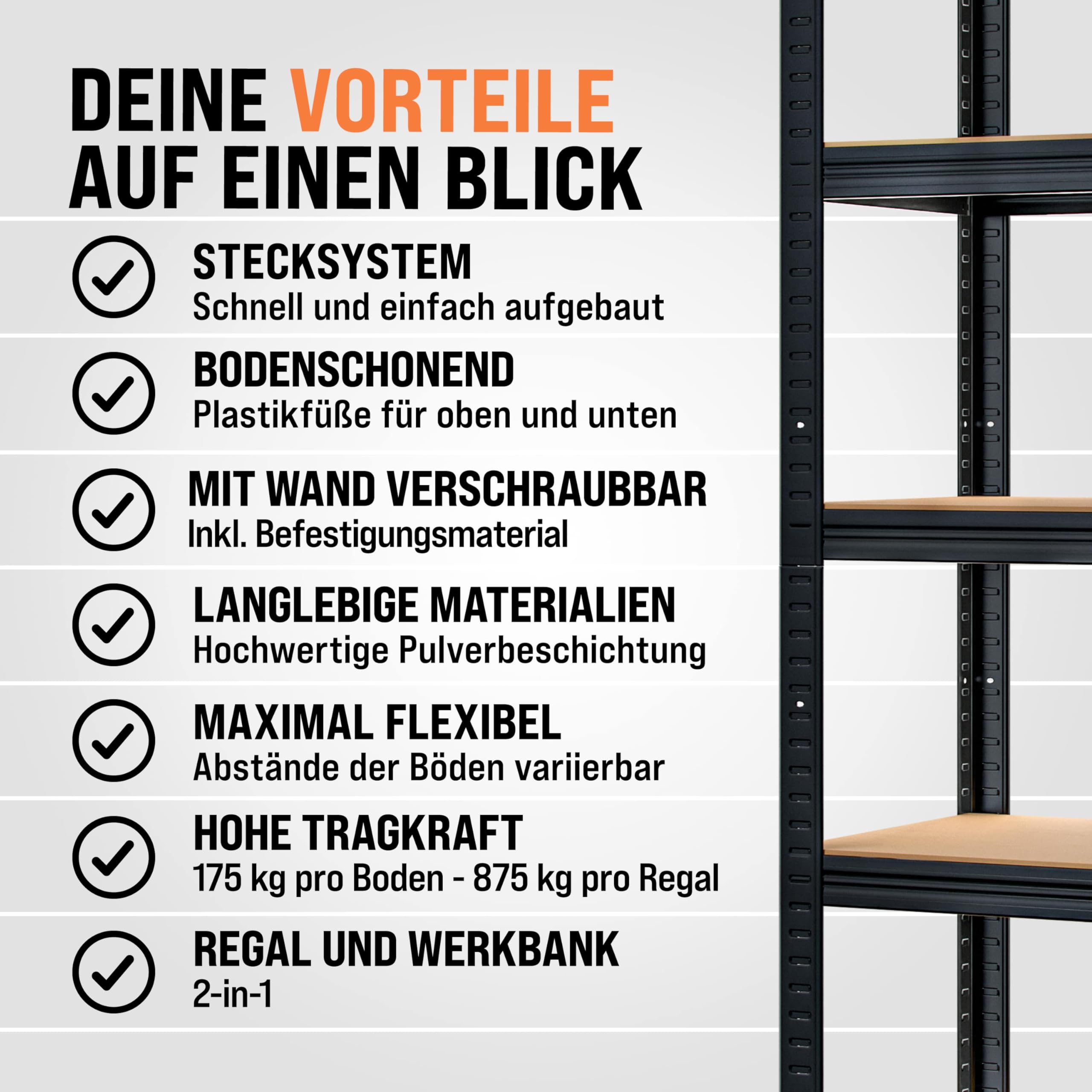 Monzana® Schwerlastregal 180x90x40cm Befestigungsmaterial 875kg 5 MDF-Platten Kellerregal Lagerregal Steckregal Metallregal Werkstattregal Schwarz