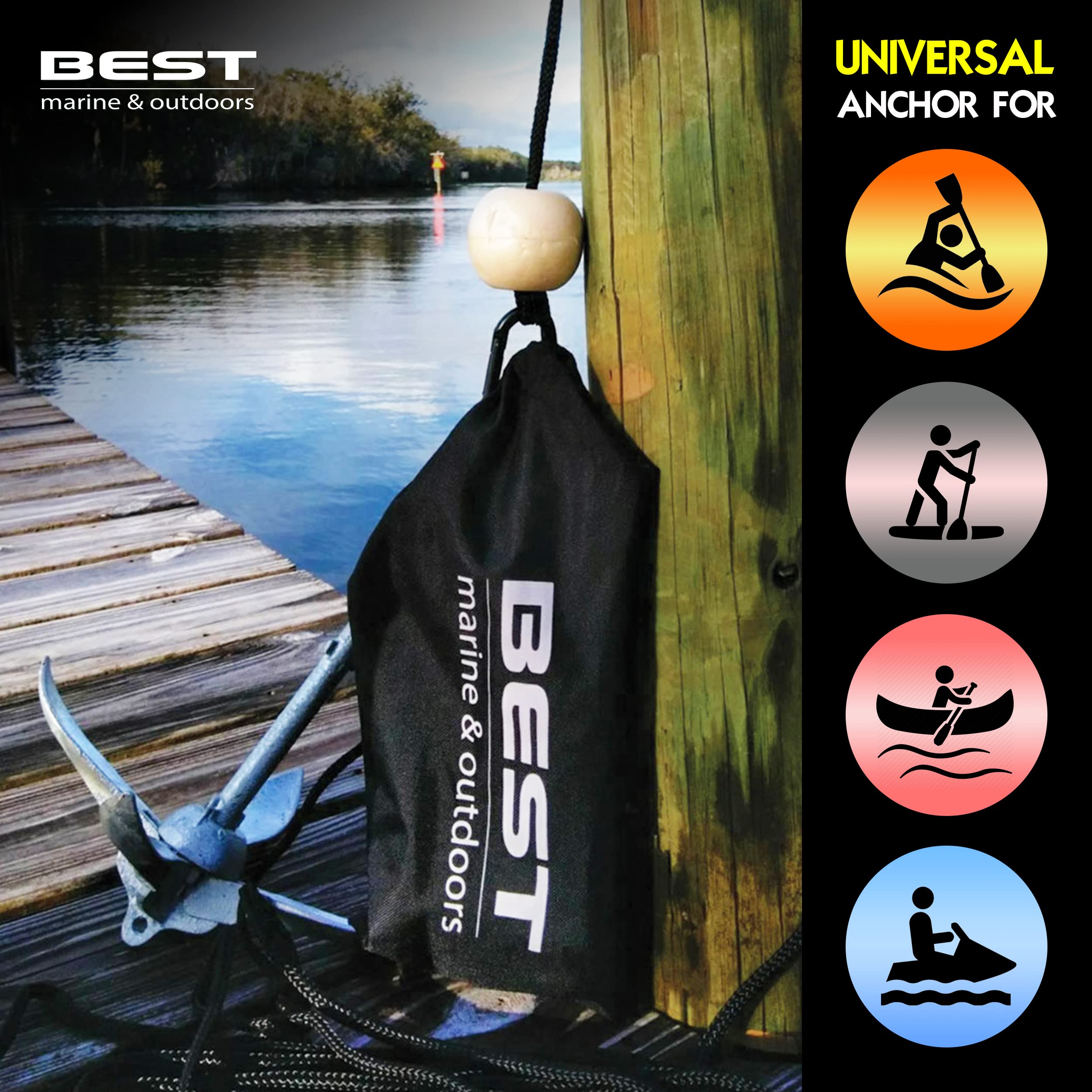 Best Marine Kayak Anchor 3.5lb Folding Anchor with 40ft Marine Rope