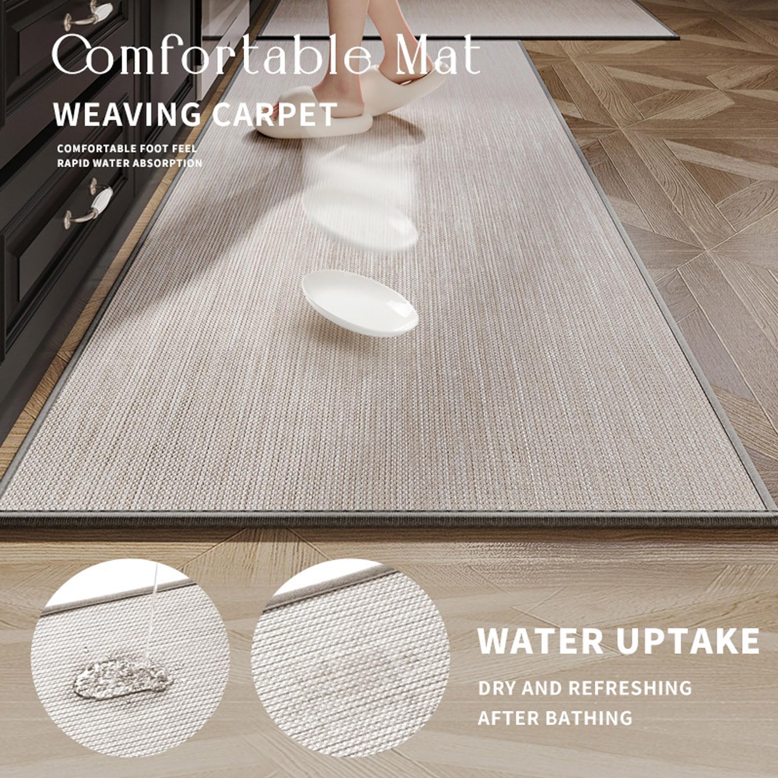 KMVIZI Keukentapijt afwasbaar antislip, keukenloper, waterdichte cross-weave keukenmatten, tapijt loper hal voor keuken, terras & woonkamer, Licht Beige, 50X120cm