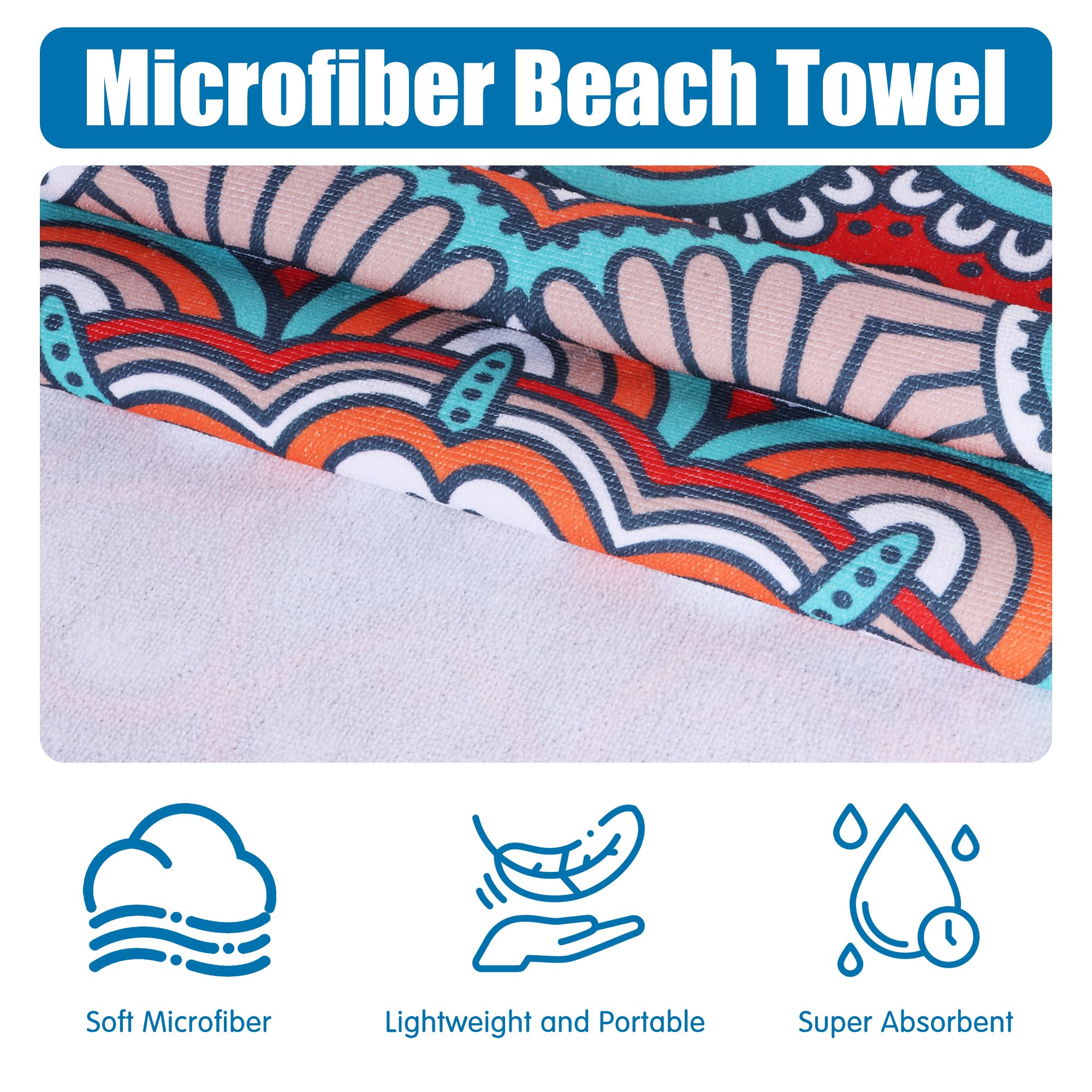 Grande Serviette De Plage - 180 X 100 Cm - En Microfibre - Avec Poche - Absorbante Et à Séchage