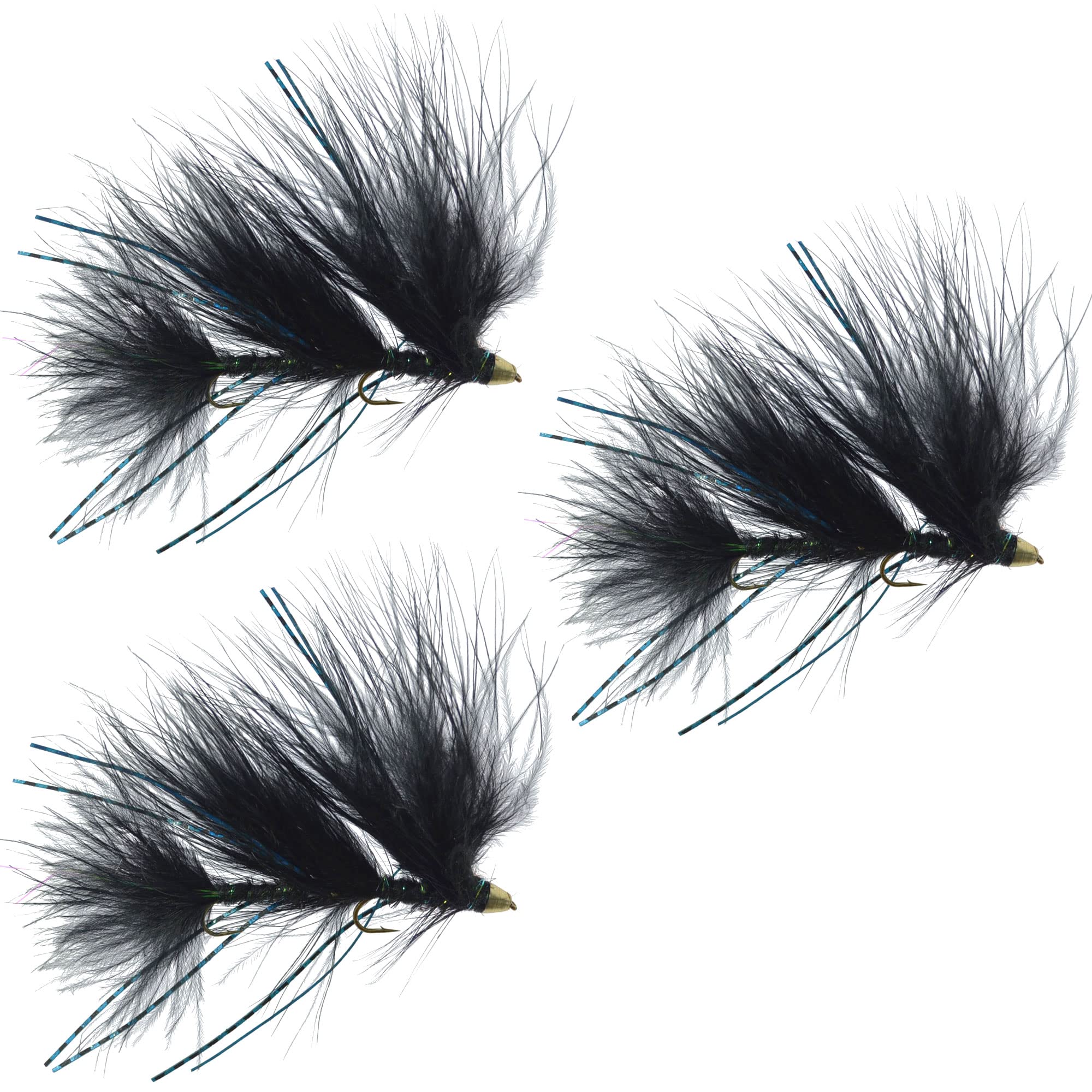 The Fly Fishing Place Black Circus Peanut Envy Articulated Streamers Trout Bass Salmon Fly Fishing Flies - Set of 3 Flies - Hook Size 6