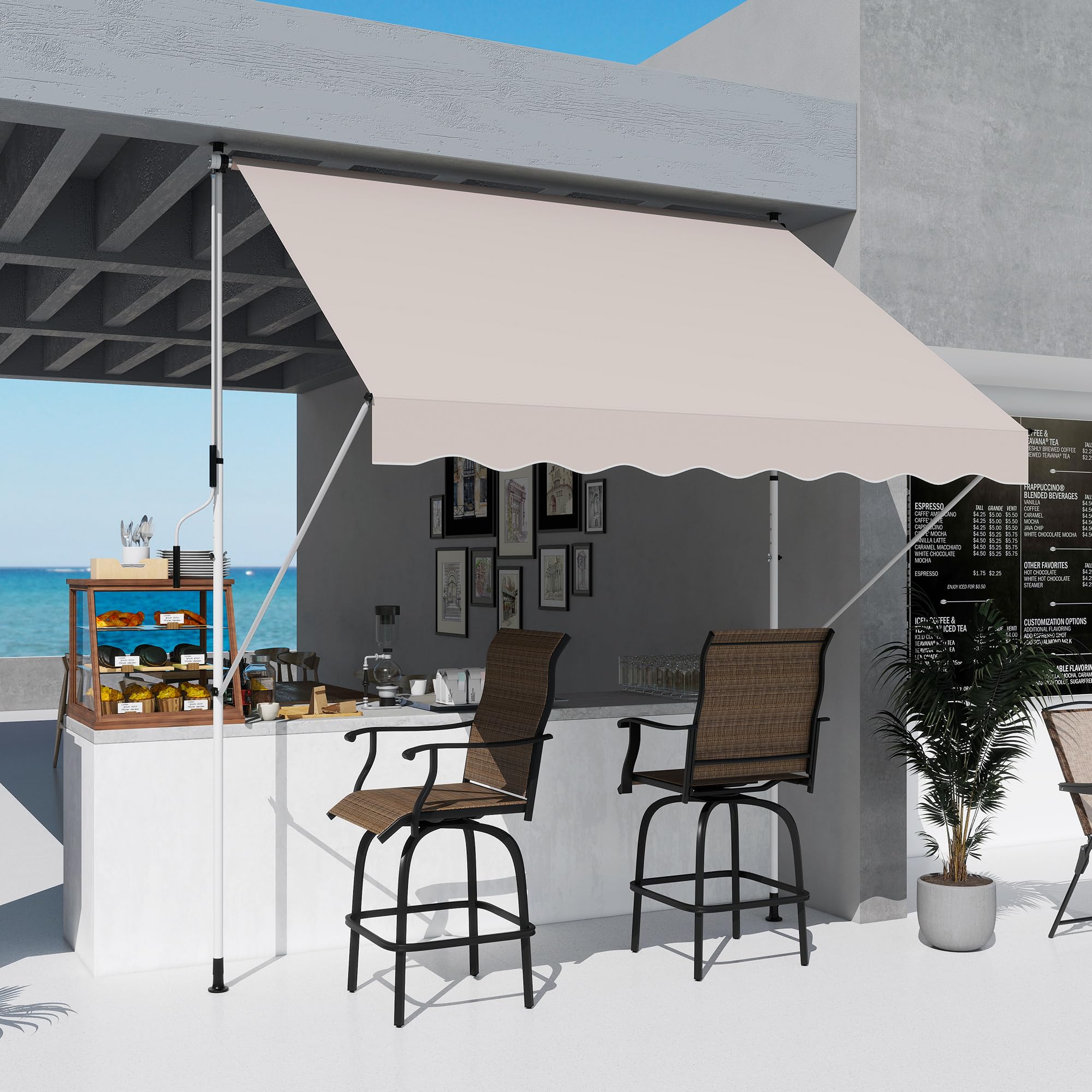Outsunny Toldo Manual Retráctil 3x1,5 m, Toldo Exterior Terraza Enrollable, Altura Ajustable 170-280 cm, con Manivela, Anti-UV e Impermeable, Sin Taladro, para Balcón, Jardín, Beige