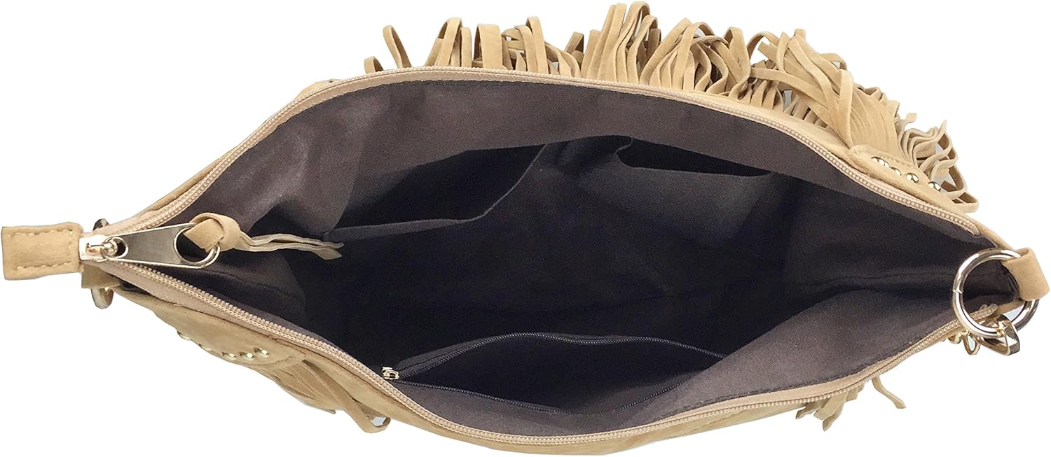 HOXIS Studded Tassel Faux Suede Leather Hobo Cross Body Chain Shoulder Bag Women’s Satchel - Image 5