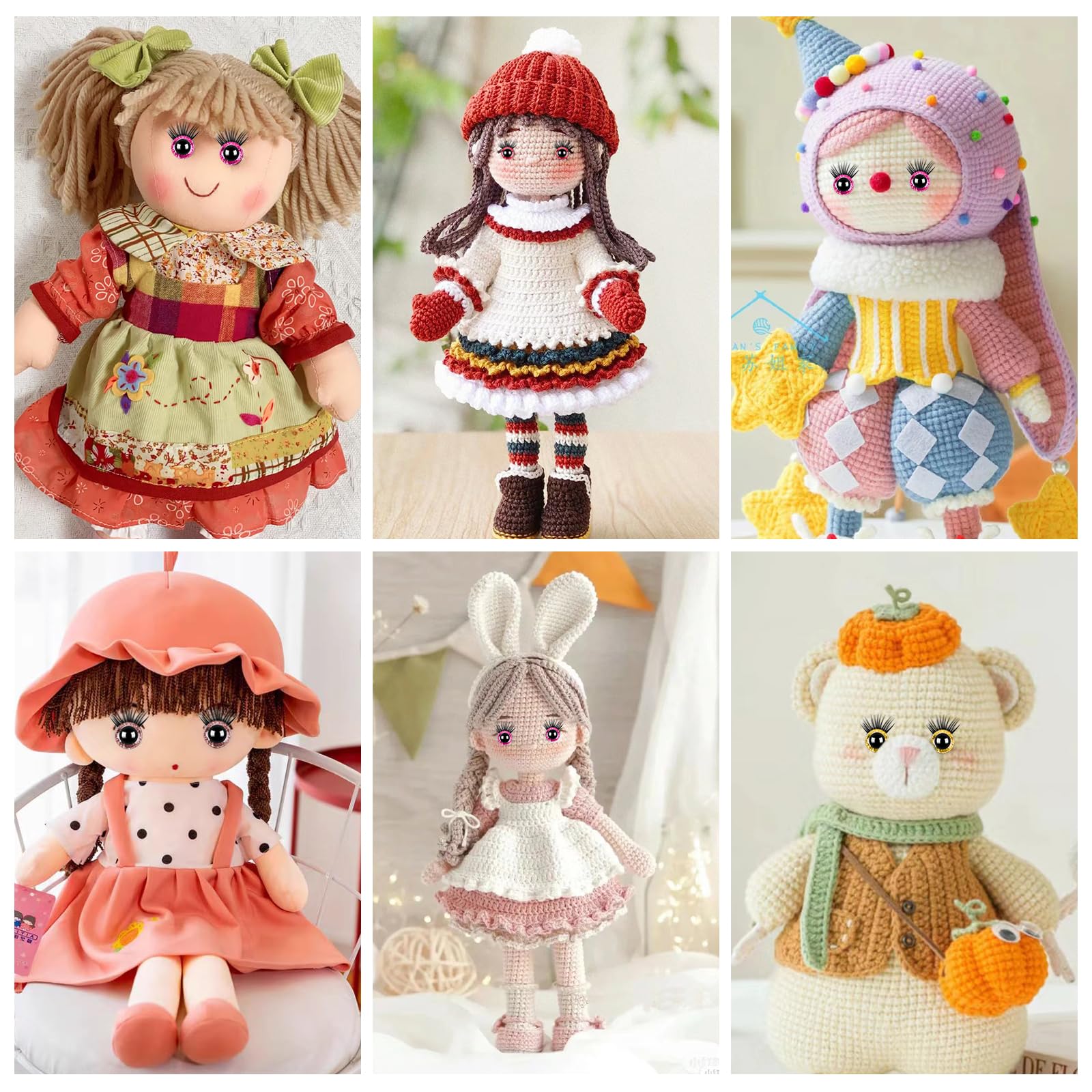 HavaCue Lot de 30 Yeux de Securite Amigurumi 16mm Amigurumi Kit avec Cils Clignotant Yeux Securite Amigurumi Crochet Animal Doll Poupée Jouets Bricolage Artisanat
