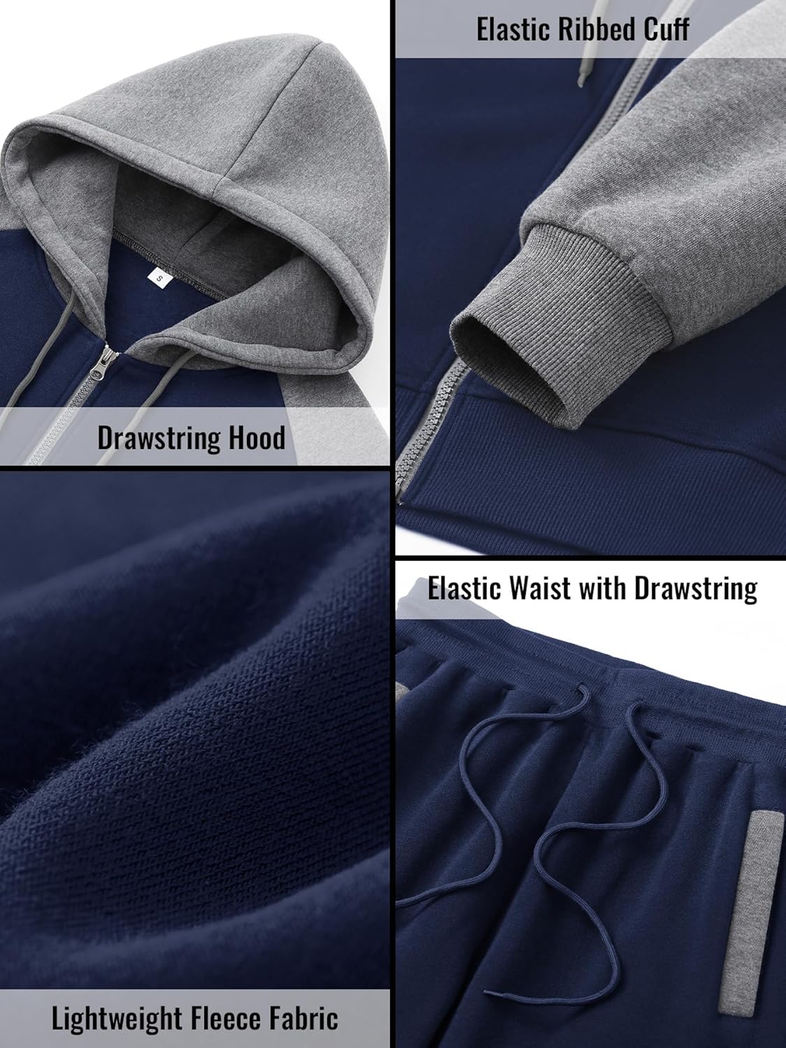 Men's Tracksuit 2 Pieces Set Zip Up Hoodie Sweatsuits Athletic Jogging Suit Set Casual Outfit with Pockets - Image 5