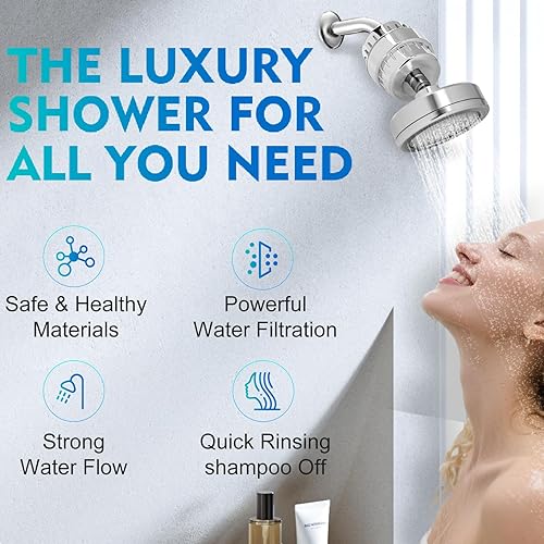 Miniatura 5 de Cabezal de ducha filtrado con 5 cartuchos de vitamina C+E+A para una piel y cabello saludables, elimina el cloro, metales pesados y sustancias