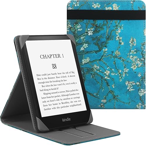 Universal Case for 6",6.8",7" Kindle Paperwhite/Colorsoft 2024-2019 Compatible 6-6.8" Kobo Clara HD/Kobo Clara 2E Leather Stand Cover for 6-6.8" Pocketbook/Tolino/Sony eReader,Flower