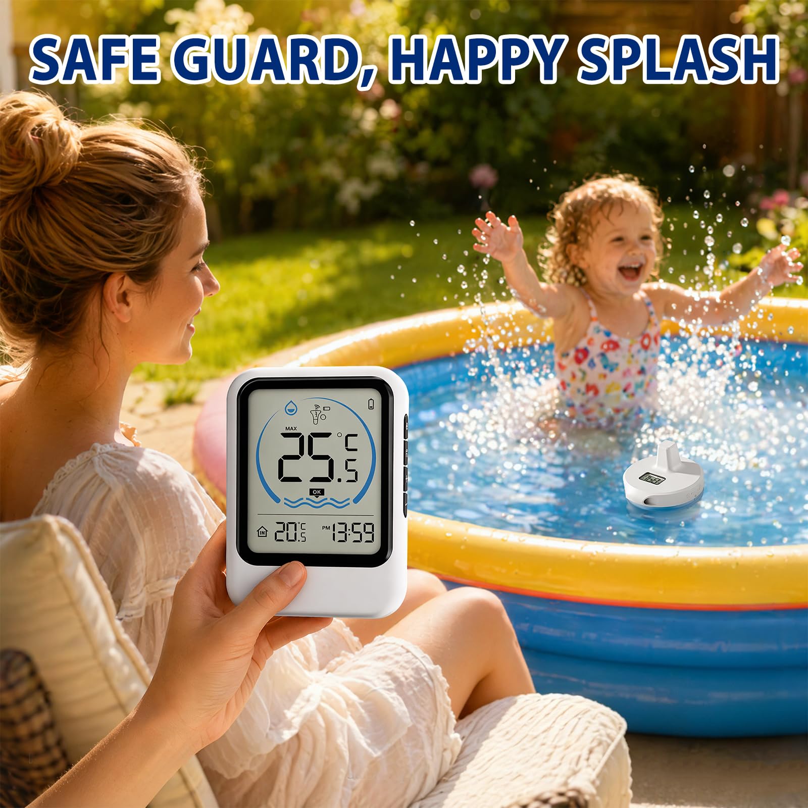 Termometro da piscina senza fili, IP68, impermeabile con display LCD, termometro digitale per piscina, vasca da bagno, acquario, laghetto
