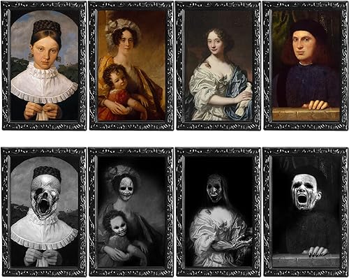 Miniatura 8 de OEDOC Paquete de 4 marcos de fotos de Halloween de 10.2 x 14.5 pulgadas con expresión de rostro cambiante en 3D, para decoración de fiestas de