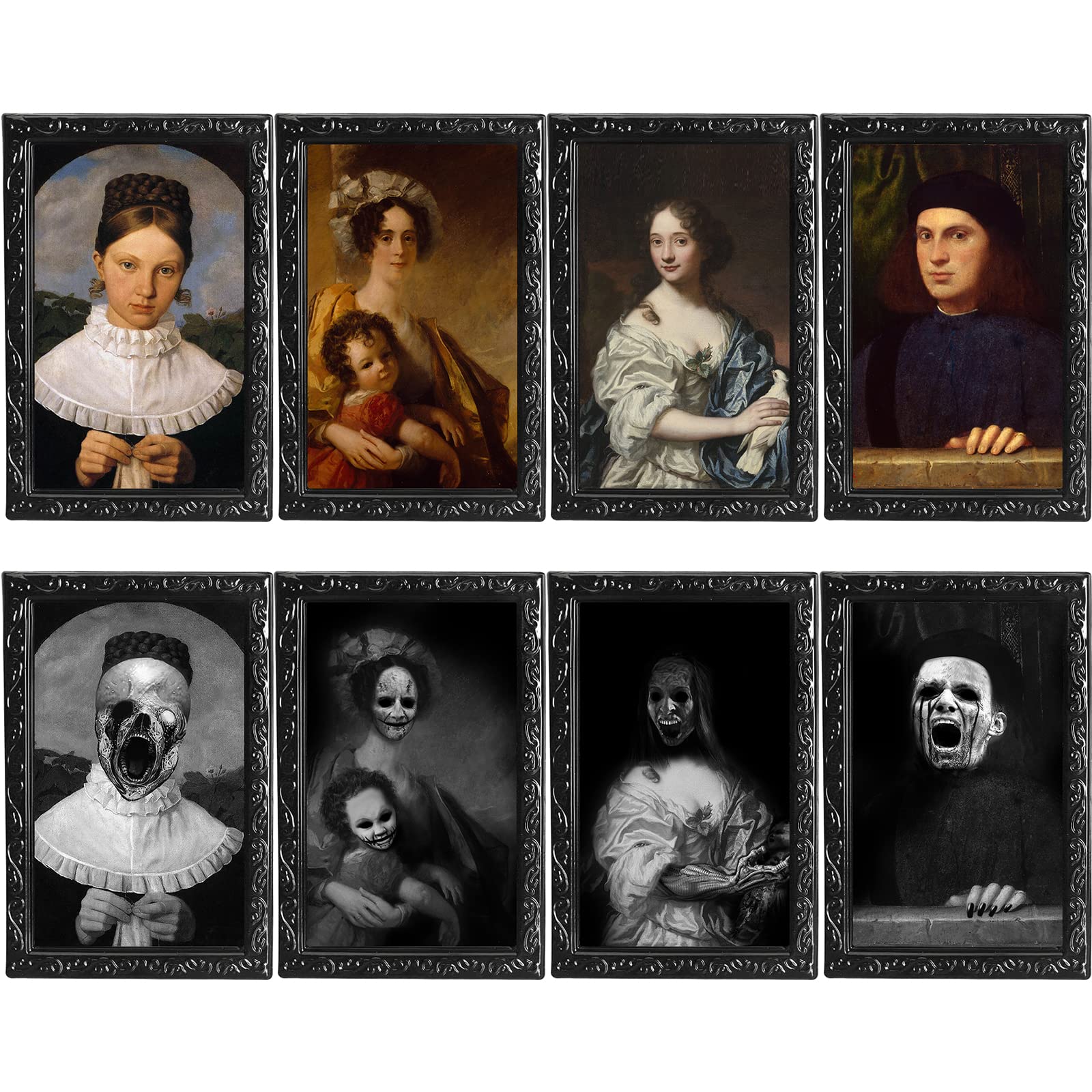 OEDOC 4Pack 13.8x17.7 Large Size Halloween Decorations 3D Changing Face Expression Moving Portrait Picture Frames for Horror Party Decors Castle House Home Decoration(StyleA)