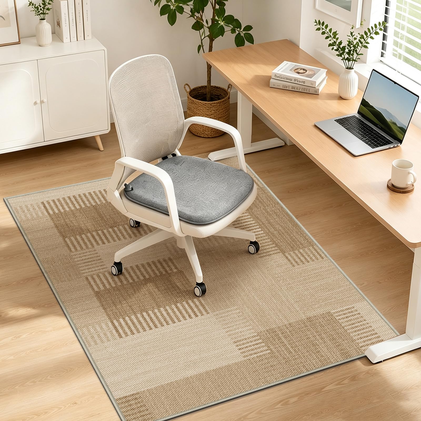 VSIWB 90x120 cm Office Chair Mat for Carpet Protector Computer Desk for Hard Wood Floor Non-Slip Floor Protector Mat for Home Office Gaming Vitage Beige Cream