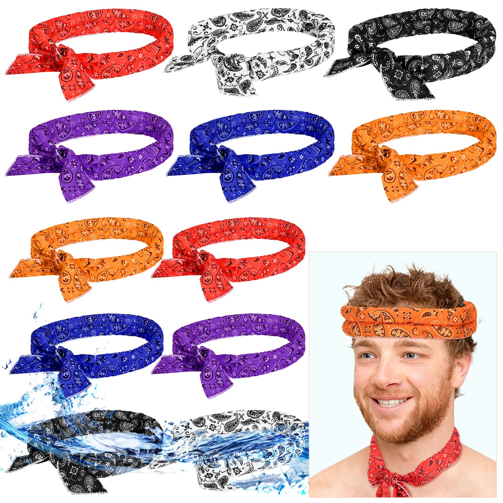 12 Pcs Ice Cooling Scarf Cooling Neck Bandana Cooling Neck Wraps Cooling Headband Summer Cooling Bandana for Men Women Outdoor Activities, Multicolored