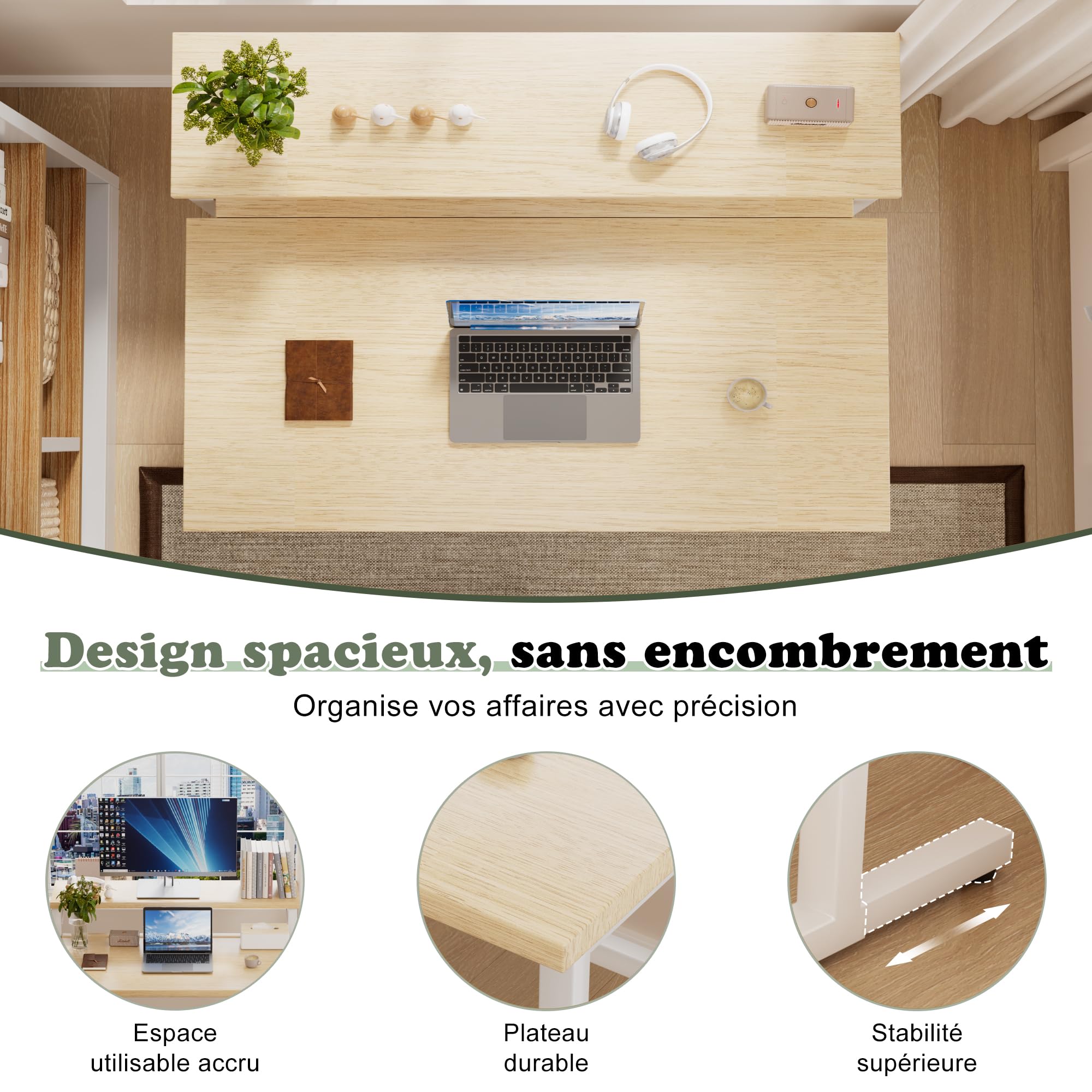 JUMMICO Bureau Pliable 80x62cm, avec Étagère Moniteur, Gain de Place, Beige | Idéal Petits Espaces, Structure Métal Stable, Montage Facile sans Outils, Parfait pour Étudiants & Télétravail