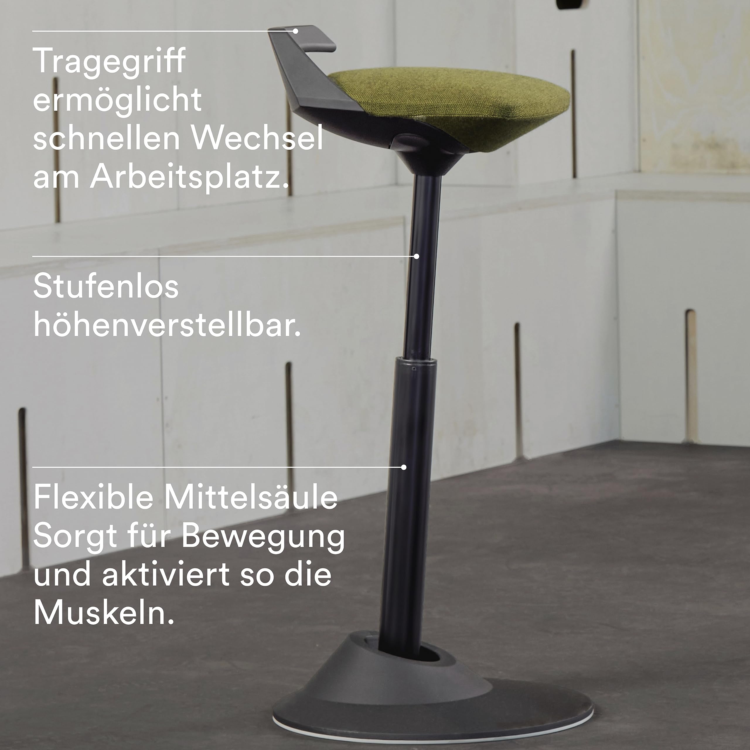 aeris Muvman Stehhocker – ergonomische Stehhilfe – Stehsitz für gesundes und aktives Sitzen und Stehen – Stehstuhl höhenverstellbar mit 51 bis 84 cm Sitzhöhe