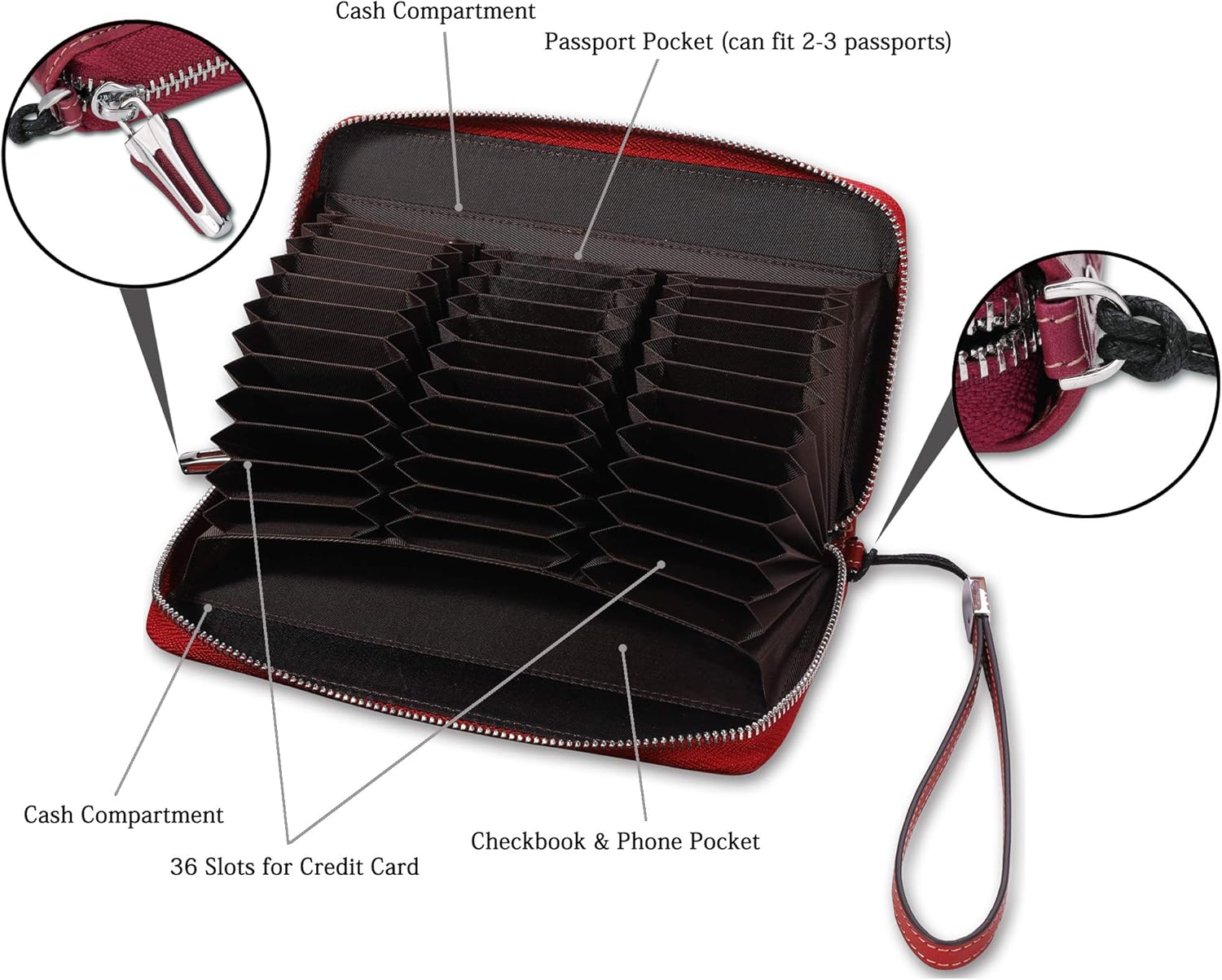AINIMOER Women RFID Blocking Wallet Leather Zip Around Phone Clutch Large Multi Card Zipper Clutch Purse, Checkered Red
