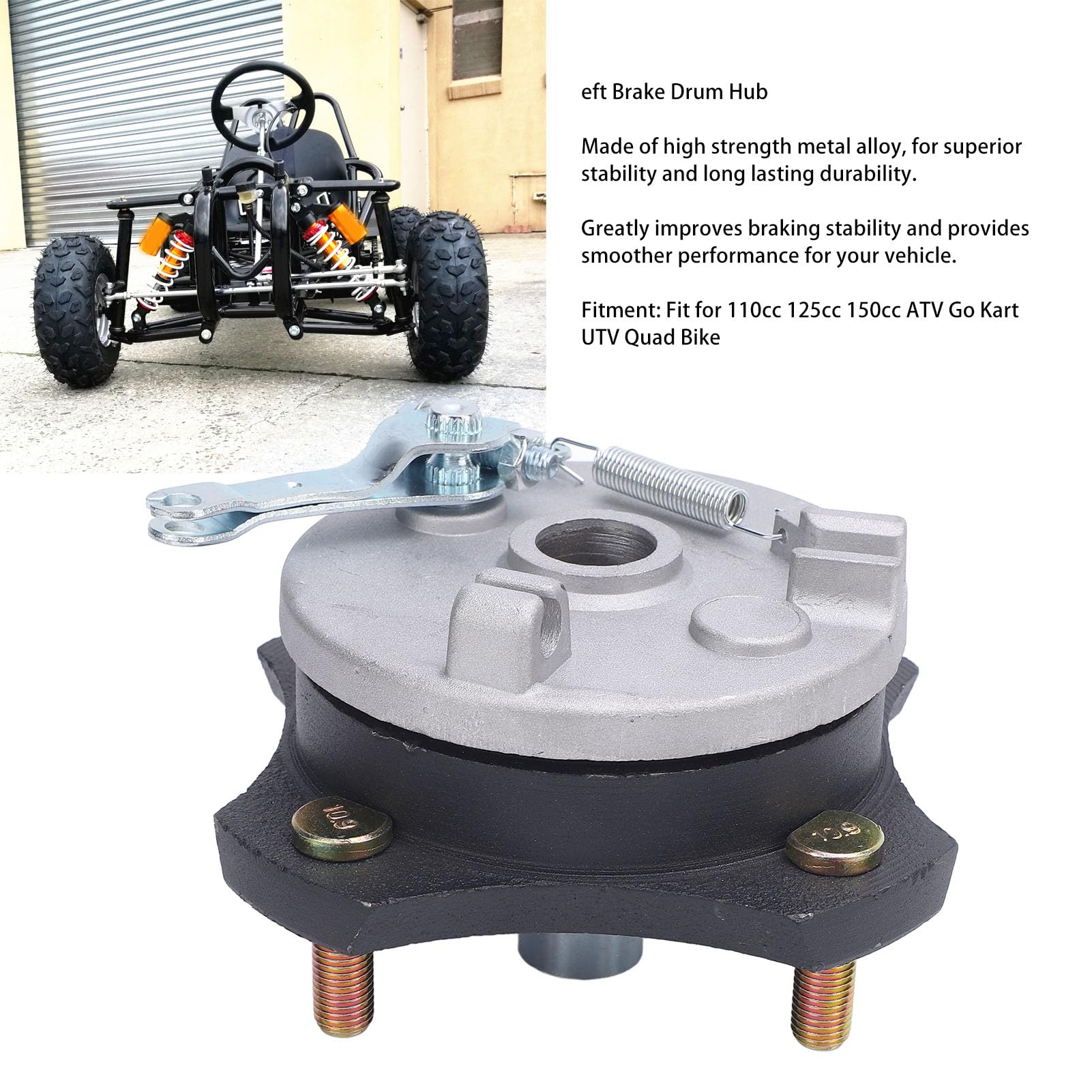 Jeffergarden Hub Bici Freno a Tamburo, Lega di Metallo Facile Installare di Batteria Freno a Bullone 4xm10 per 110 ATV GO Kart Utv