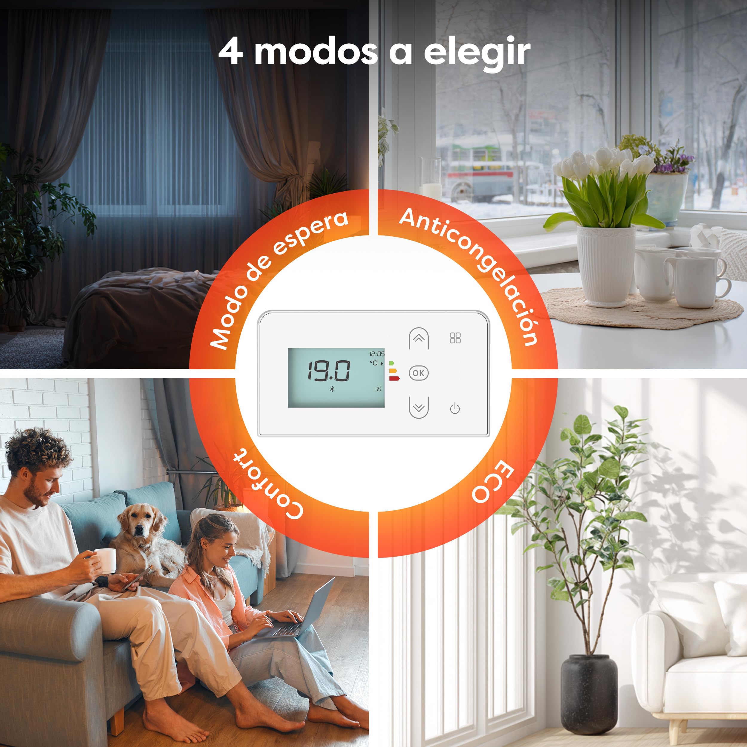 CIARRA Radiador de Inercia 1500W, Calefactor Eléctrico de Pared Inteligente | Emisor Térmico Cerámico Mural con Programación Semanal y Bloqueo Infantil para Baño o Dormitorio (10-20 m²)-CBHT15E