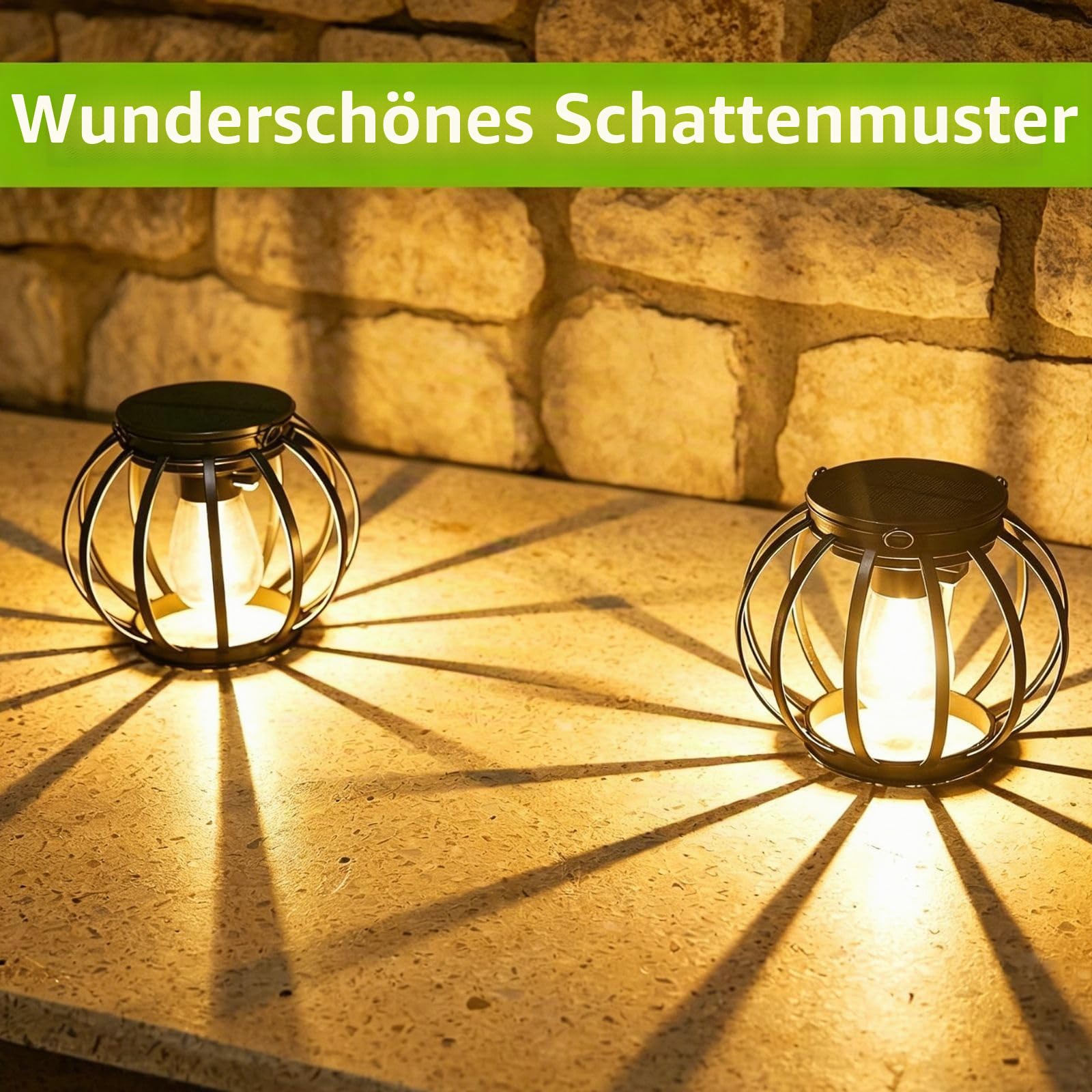 Solarlampen für Außen Hängend, 2026 Neue 4 Metall Solar Laternen für Draußen mit Größer LED-Glühbirne, IP65 Wasserdicht Solarleuchten Gartendeko mit Haken und Kette für Terrasse Rasen Balkon Hof