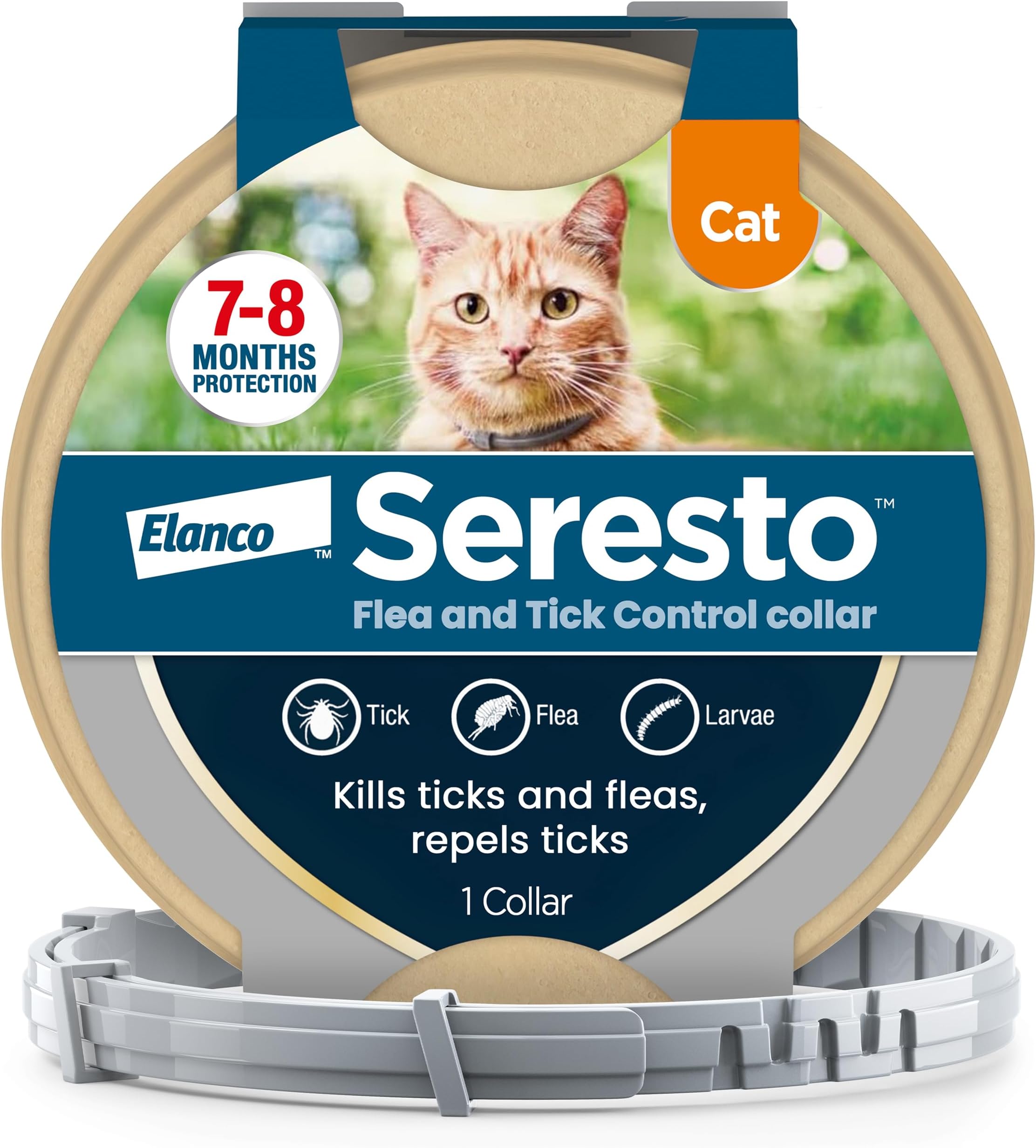 Seresto Flea and Tick Control Collar For Cats (1 Collar), Long-Lasting & Simple Treatment For Cats, 7-8 Months Of Protection, Keeps Pets Protected From Fleas & Ticks