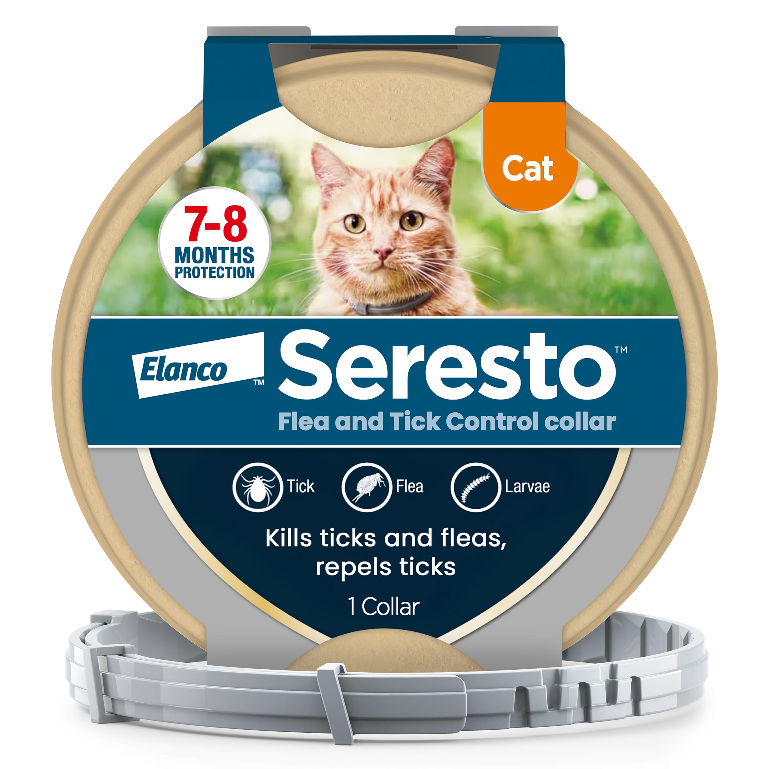 Seresto Flea and Tick Control Collar For Cats (1 Collar), Long-Lasting & Simple Treatment For Cats, 7-8 Months Of Protection, Keeps Pets Protected From Fleas & Ticks