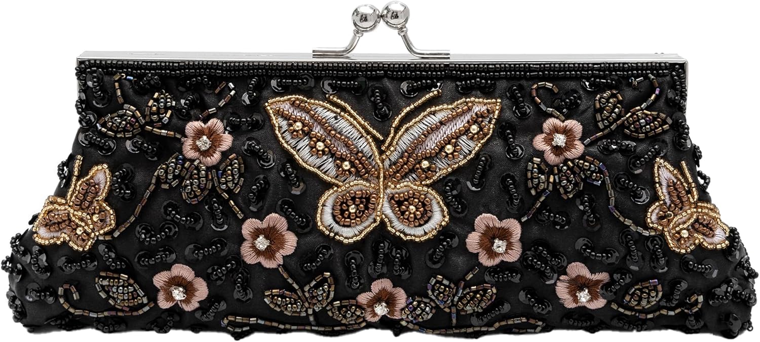 Vintage Butterfly Floral Beaded Evening Bag Elegan Handbag for Women for Brides, Proms, Parties, and Formal