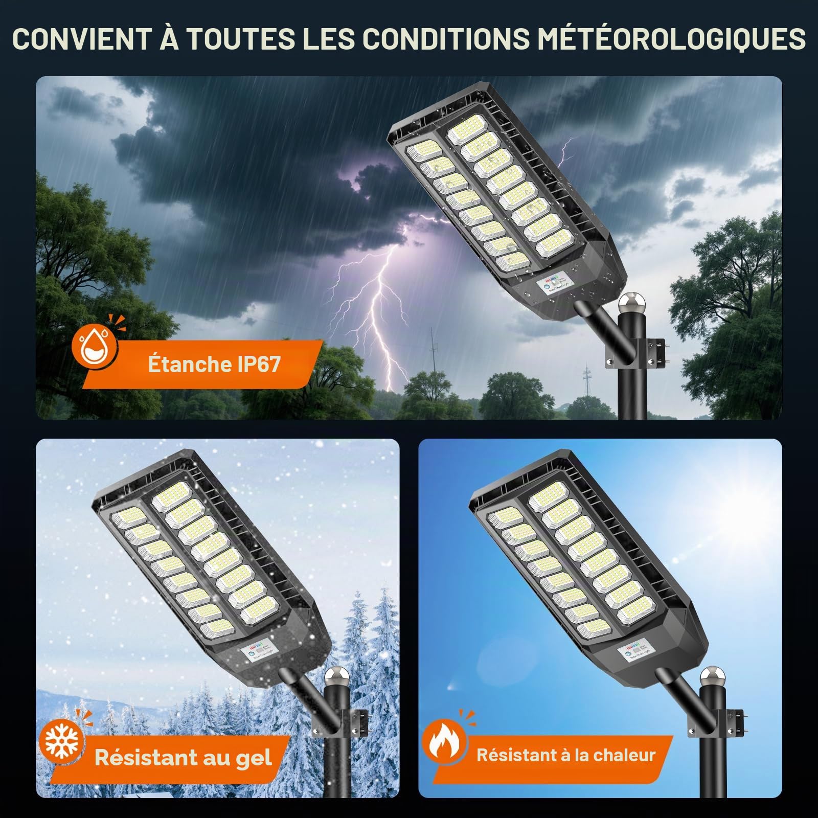 Lanterne solaire de rue 800W avec télécommande, IP66, étanche, avec détecteur de mouvement, 6500K, lampe solaire LED super lumineuse pour jardin, garage, routes