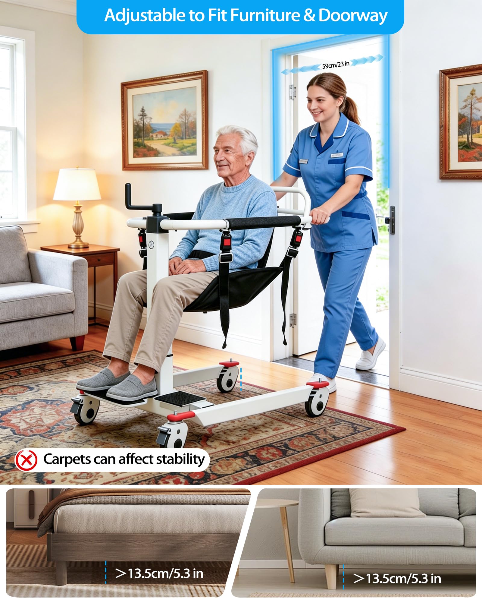 Sollevatore Portatile per Pazienti, Sollevatore per Disabili, Sollevatori per Pazienti per Uso Domestico, Sollevatore Multifunzionale per Trasferimento Paziente per Anziani