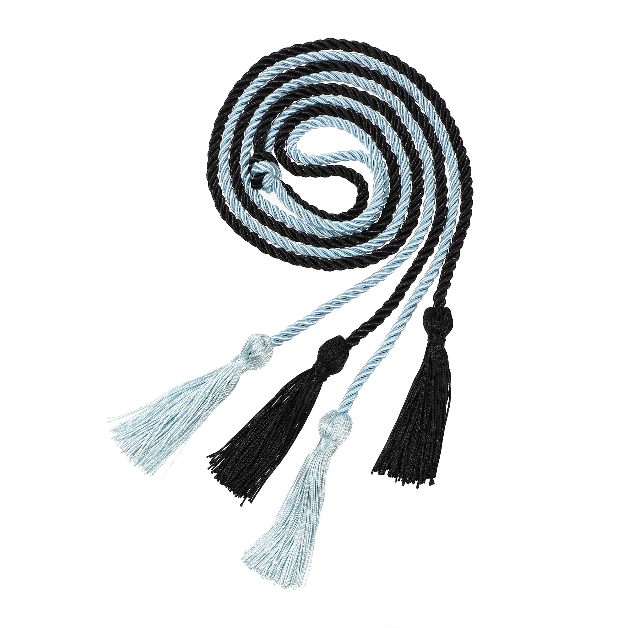 Graduation Double Honor Cord with Tassel, 68" Long (Black+Sky Blue)