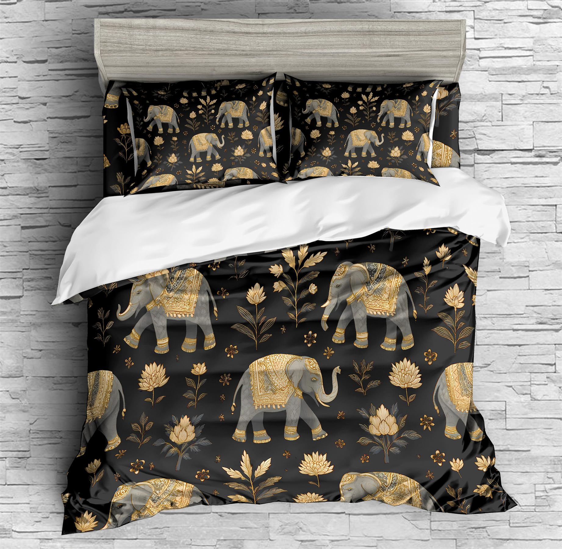 REALIN Cute Bohemian Elephant Bedding Playful Elephant Duvet Cover Set Girl Boy Kids Bed Sets 3/4PCS Quilt Covers/Sheets/Pillow Shams,Twin/Full/Queen/King (A,Full-200x229cm-4PCS)